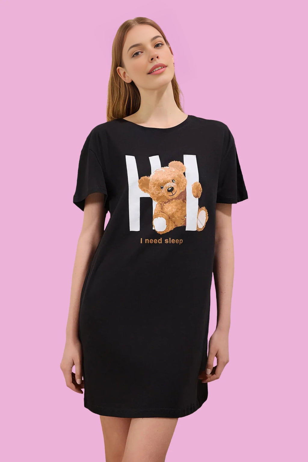 100% Cotton Teddy Bear Slogan Knitted Nightdress