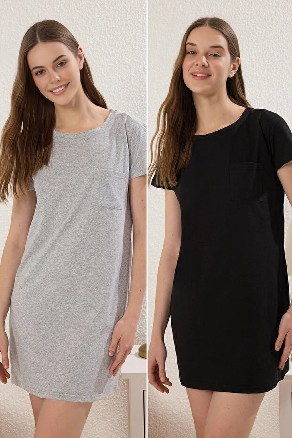 2-Pack 100% Cotton Knitted Nightdress with Pocket Detail