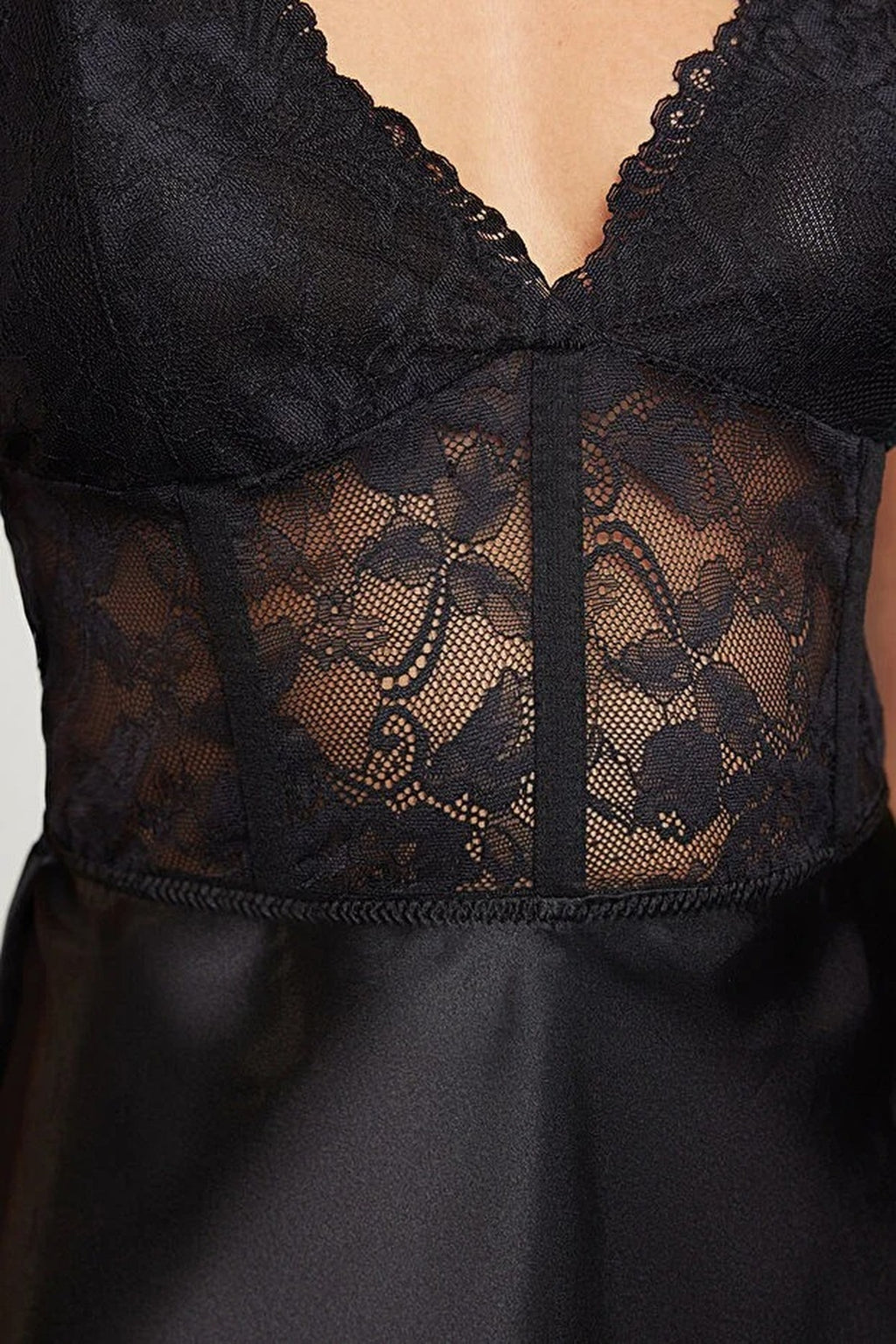 Satin Weave Nightdress with Lace Back Clasp and Cut Out Detail