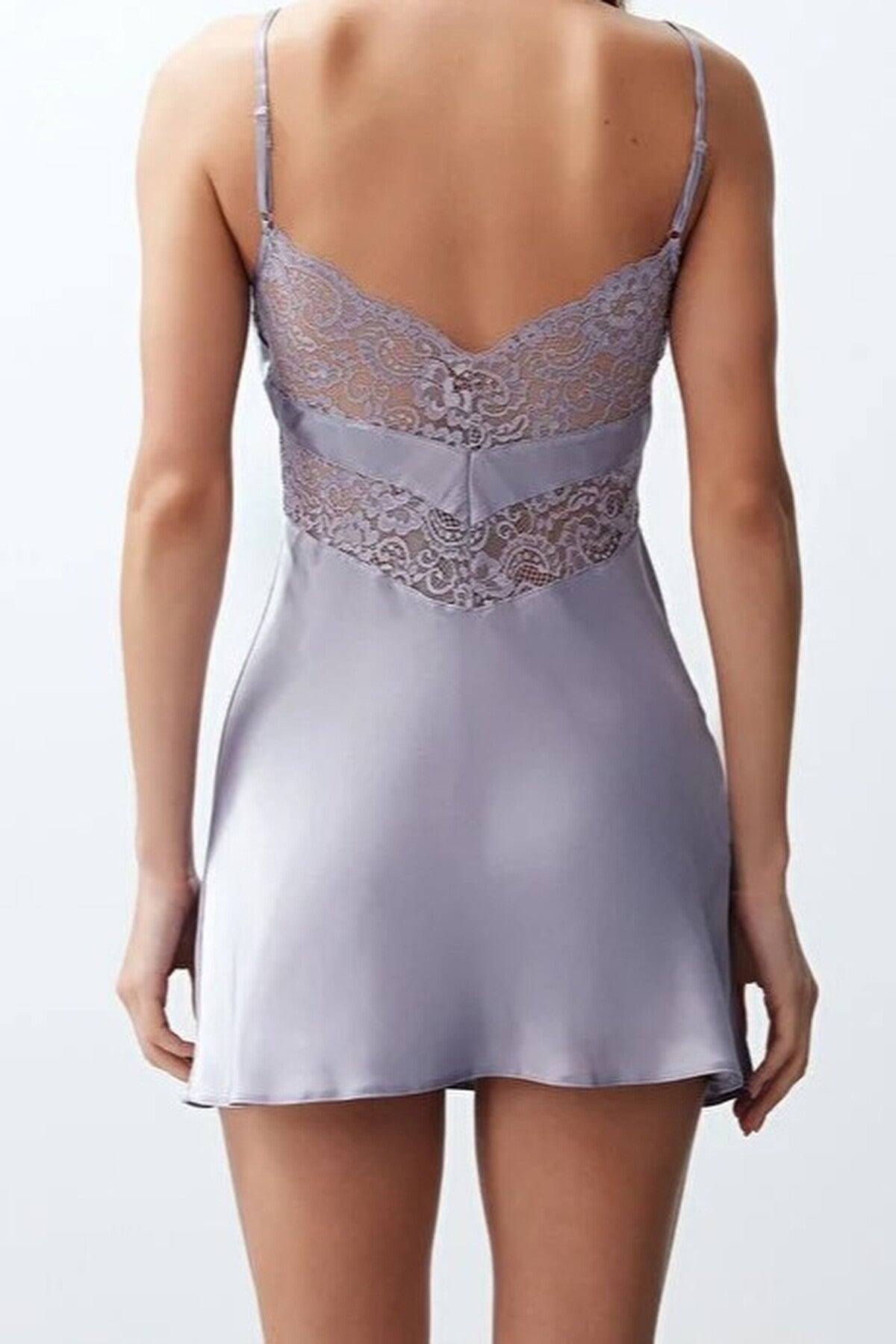 Back Lace Strap Satin Woven Nightdress