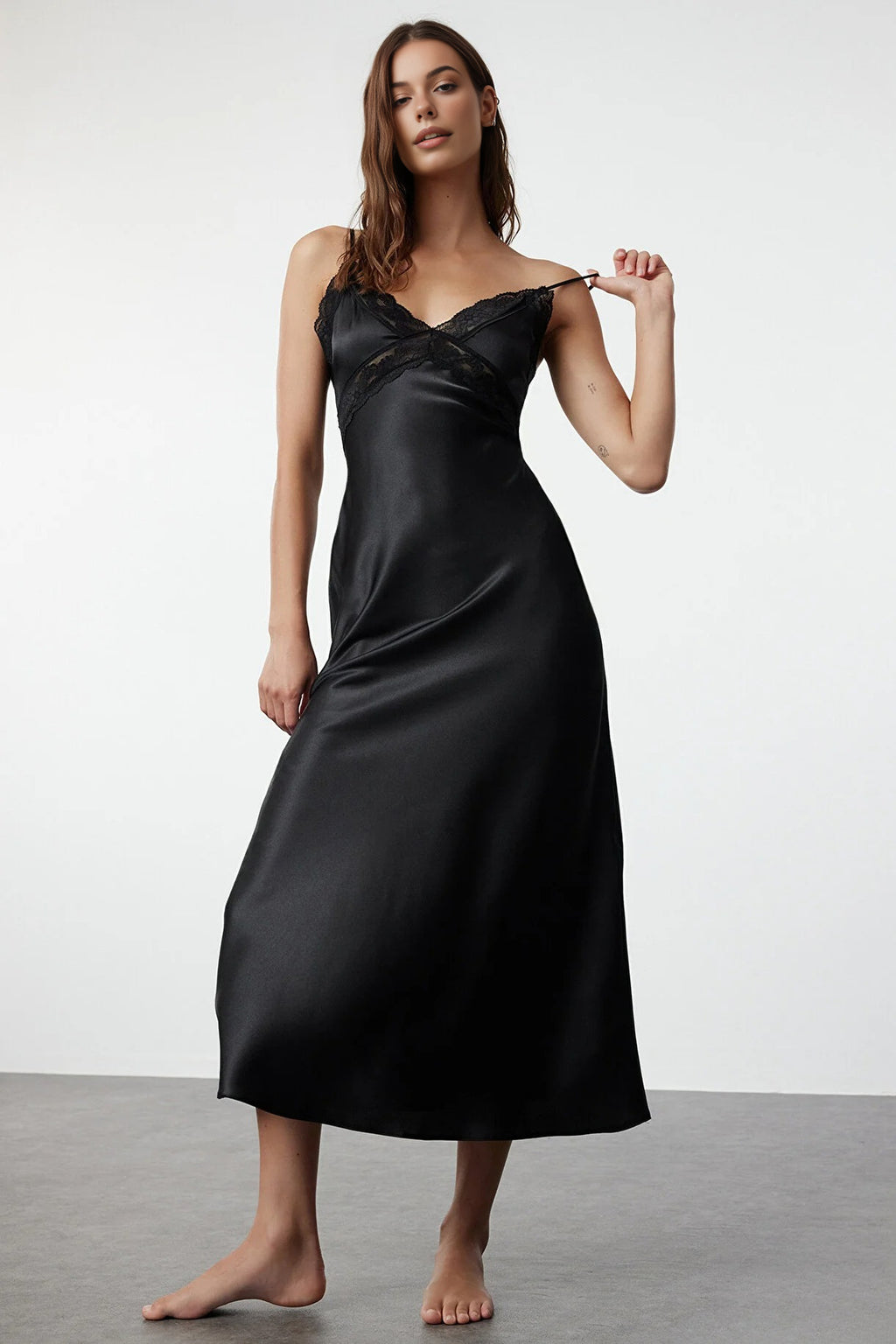 Satin Woven Nightdress with Lace Back Detail