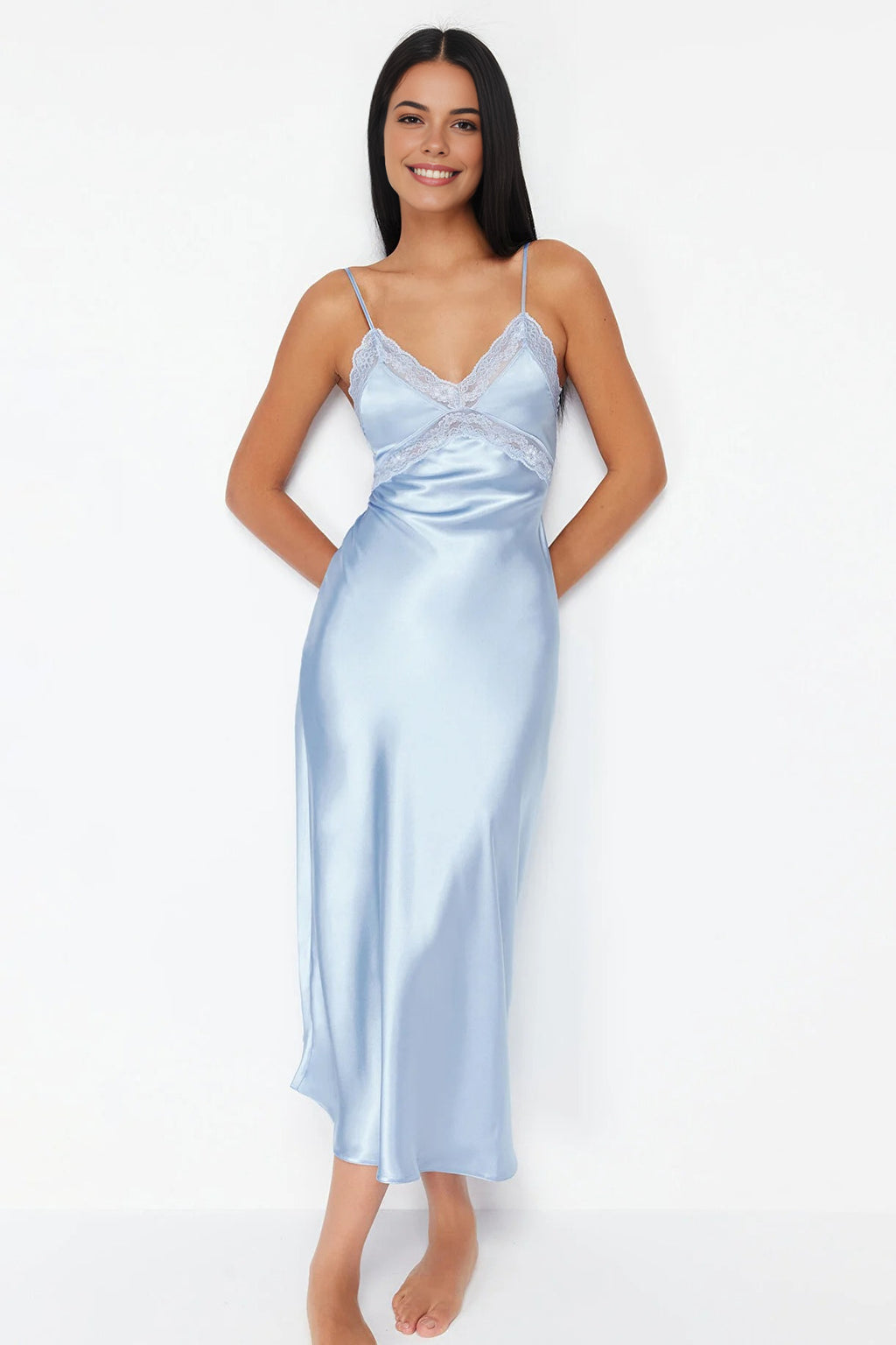 Satin Woven Nightdress with Lace Back Detail