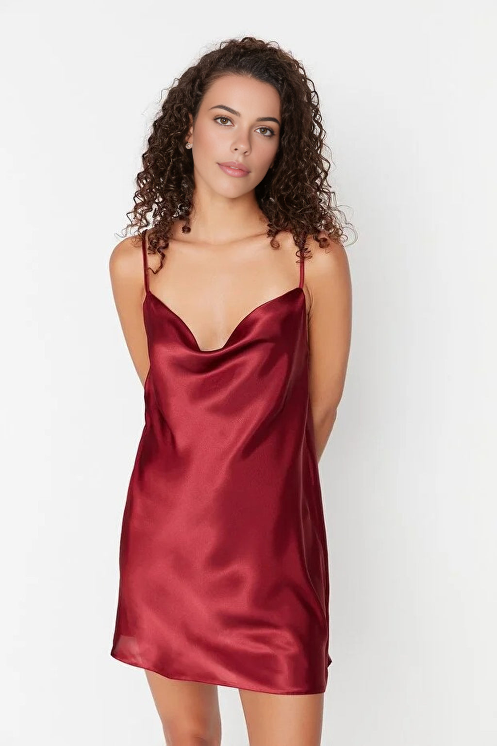 V-neck Back Detailed Satin Nightdress