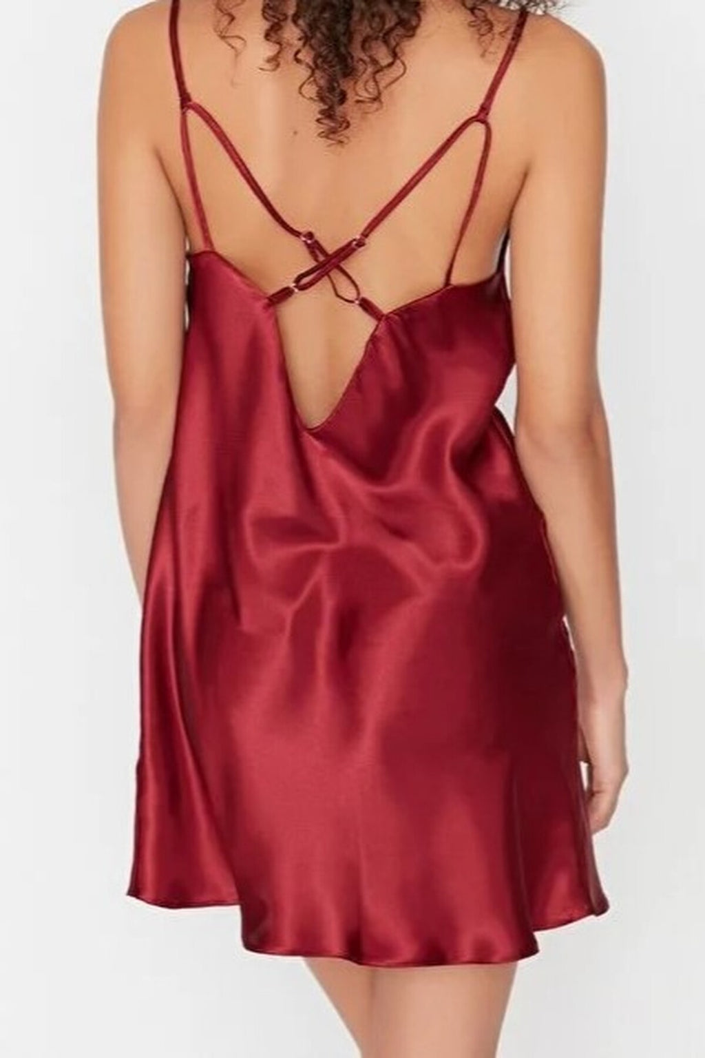 V-neck Back Detailed Satin Nightdress