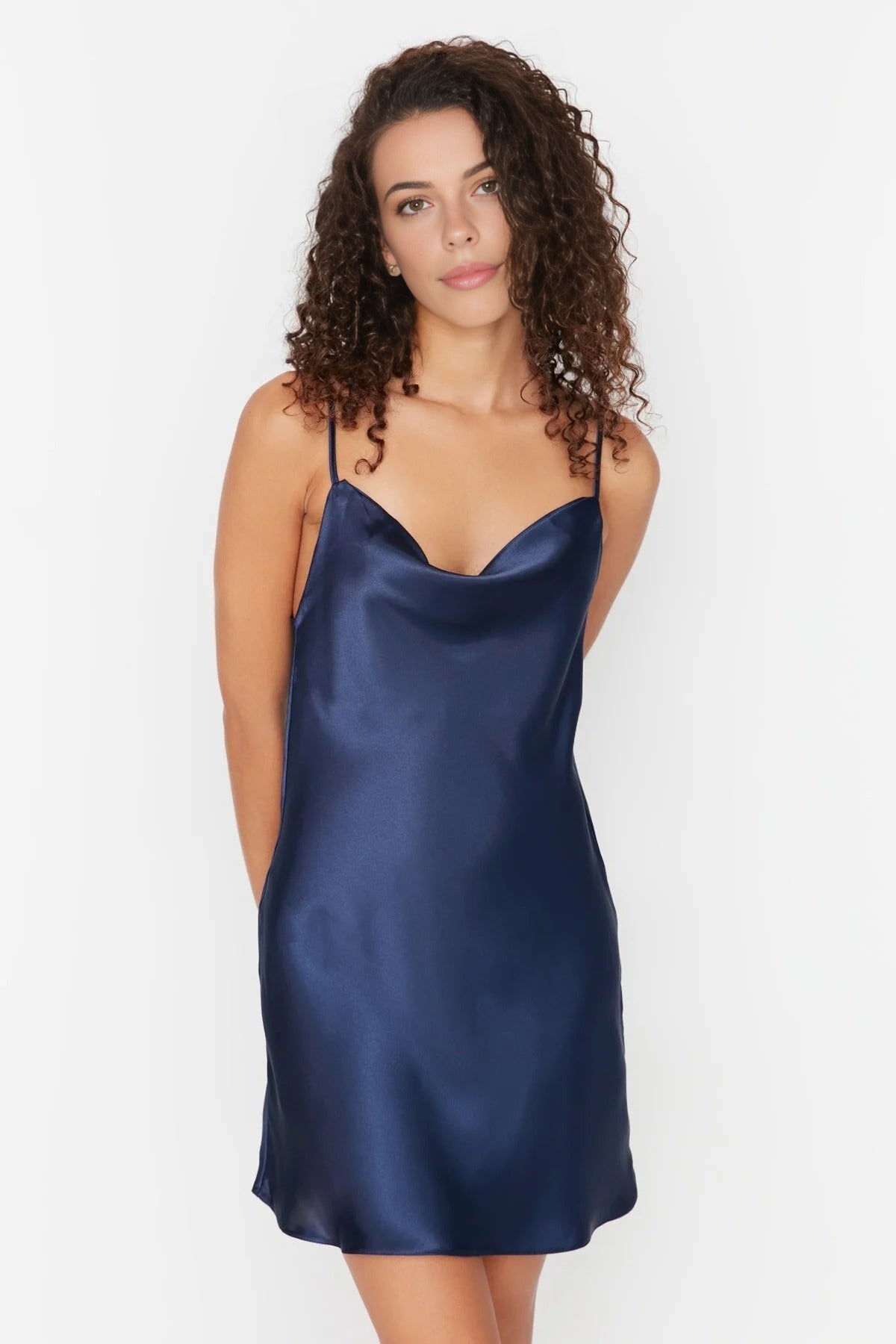 V-neck Back Detailed Satin Nightdress
