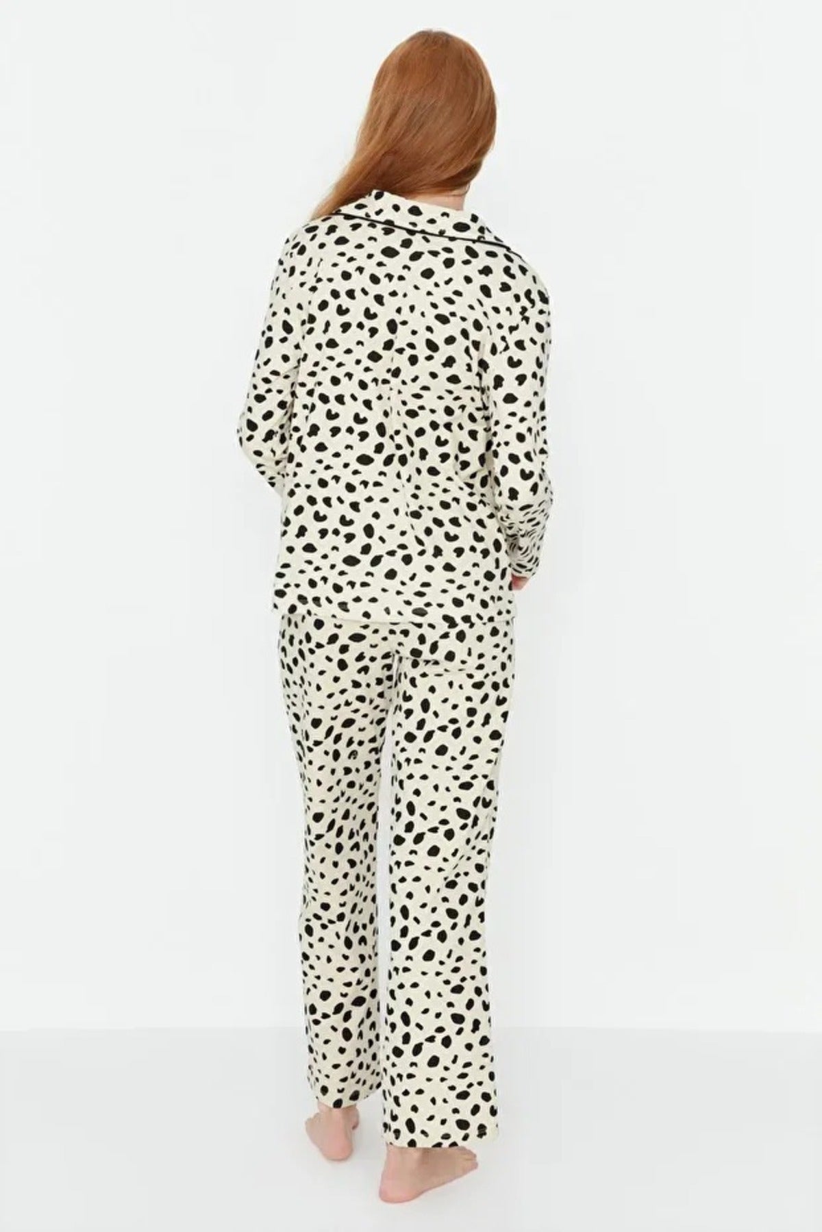 2-Piece 100% Cotton Leopard Print Shirt-Pants Knit Pajama Set