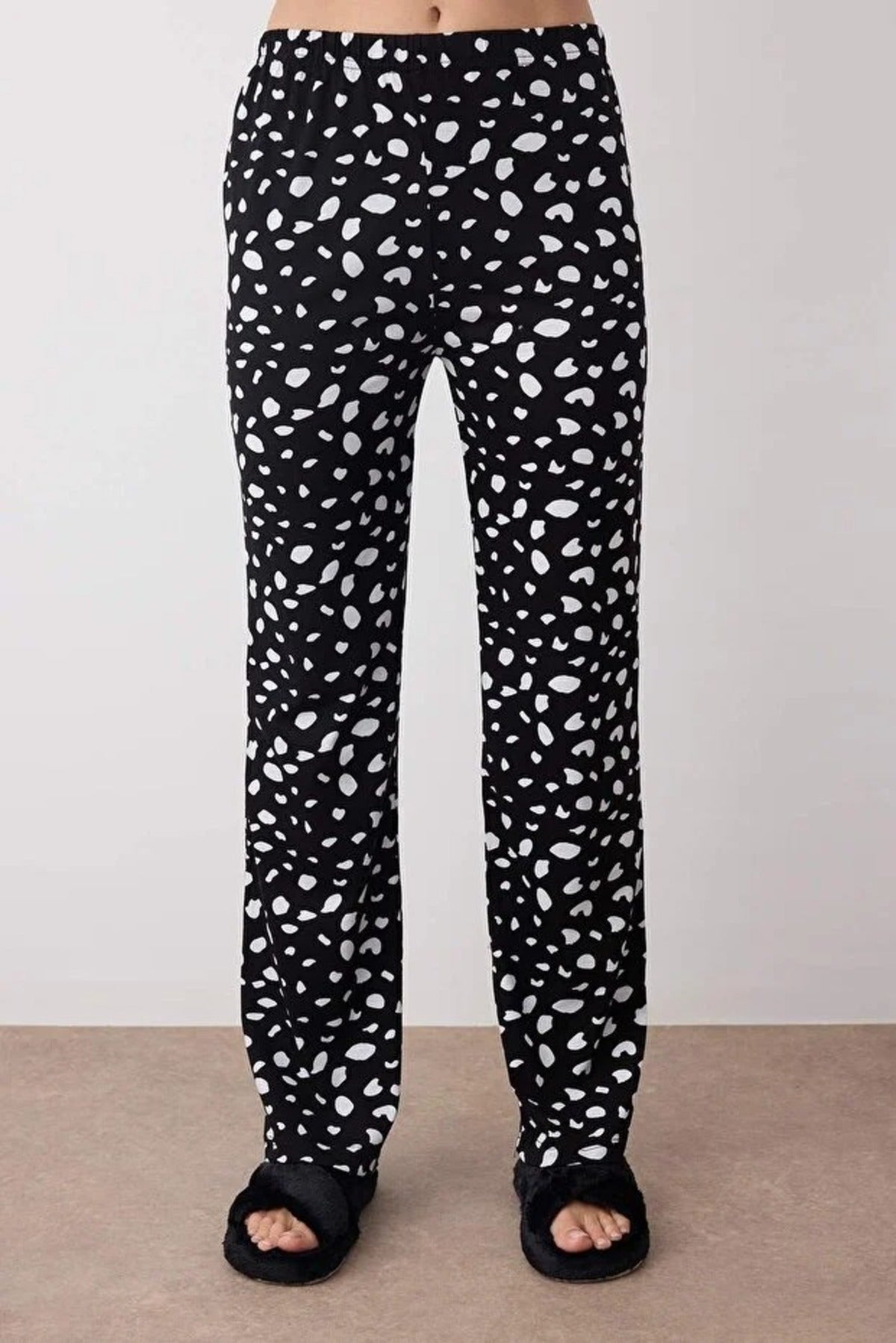 2-Piece 100% Cotton Leopard Print Shirt-Pants Knit Pajama Set
