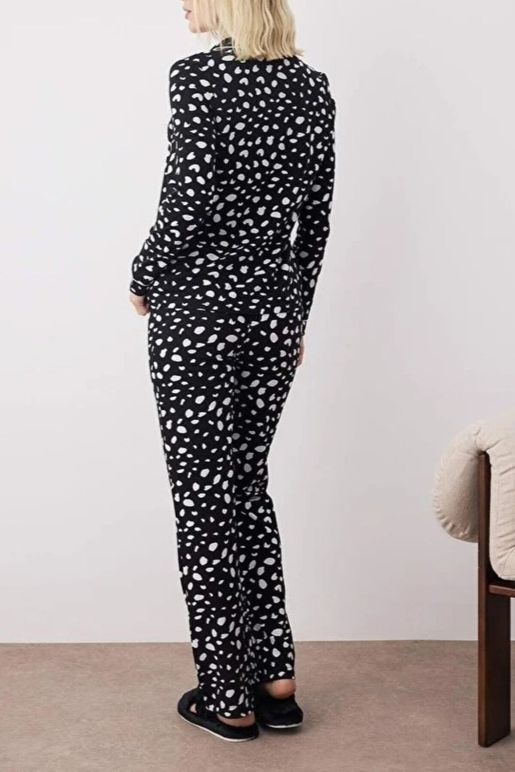 2-Piece 100% Cotton Leopard Print Shirt-Pants Knit Pajama Set
