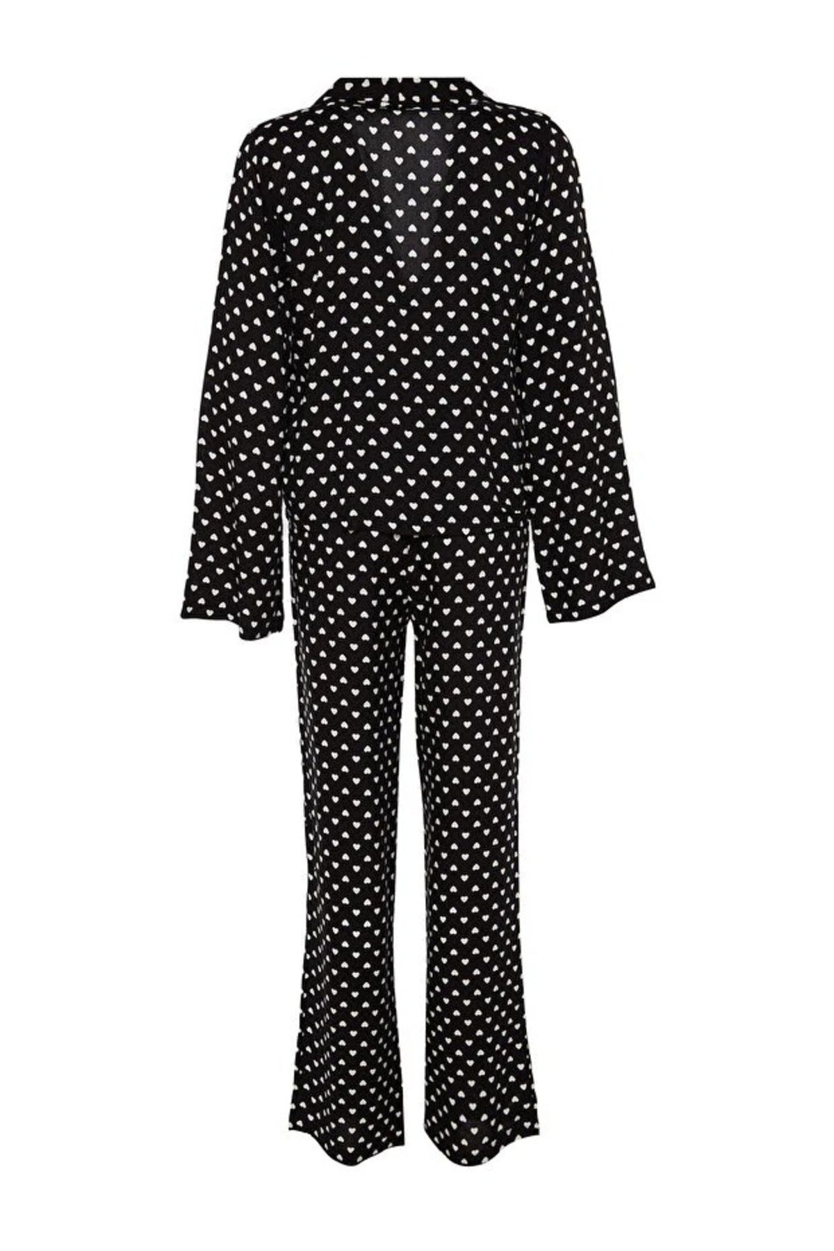 2-Piece Heart Print Viscose Woven Pajama Set with Tie Detail