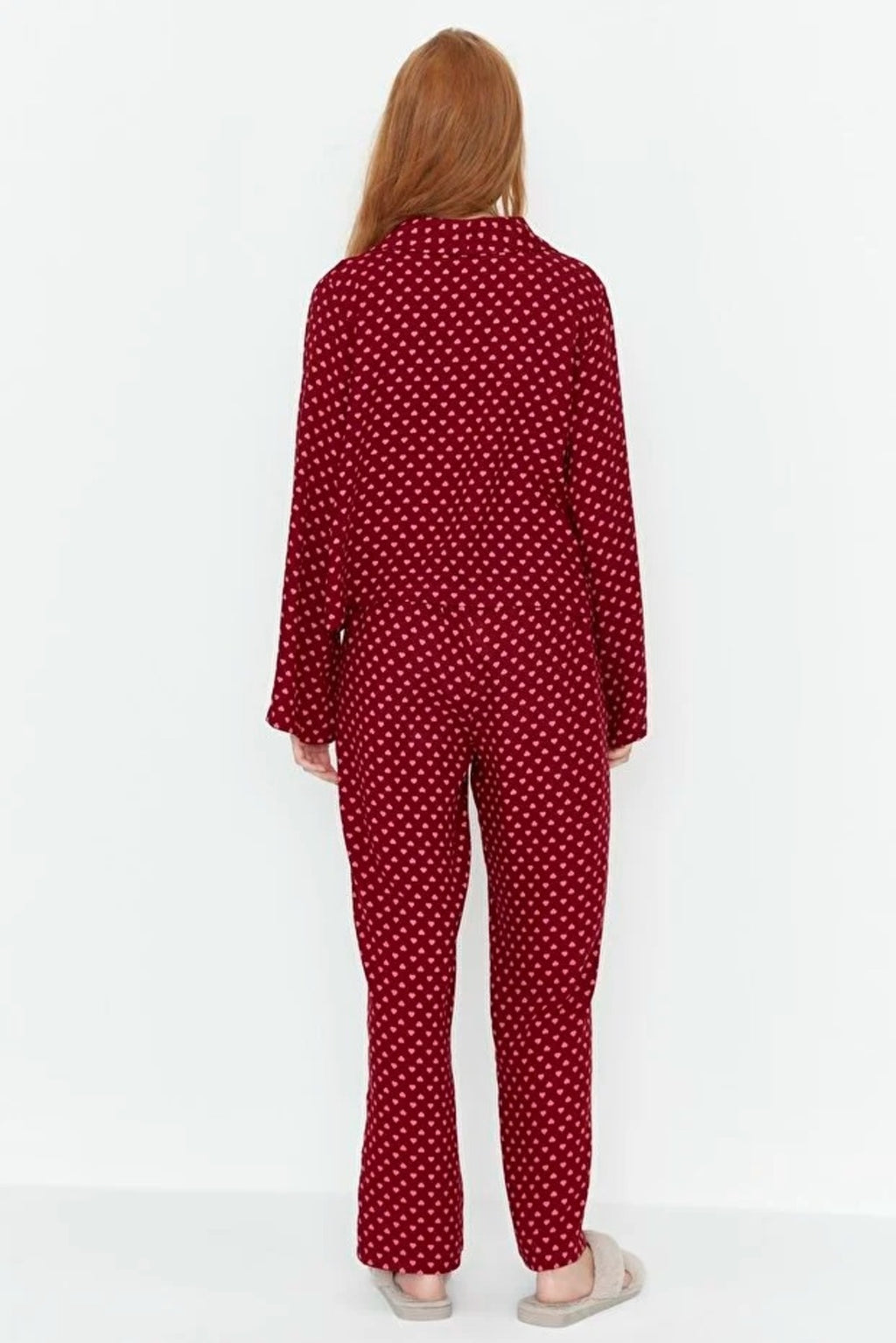 2-Piece Heart Print Viscose Woven Pajama Set with Tie Detail