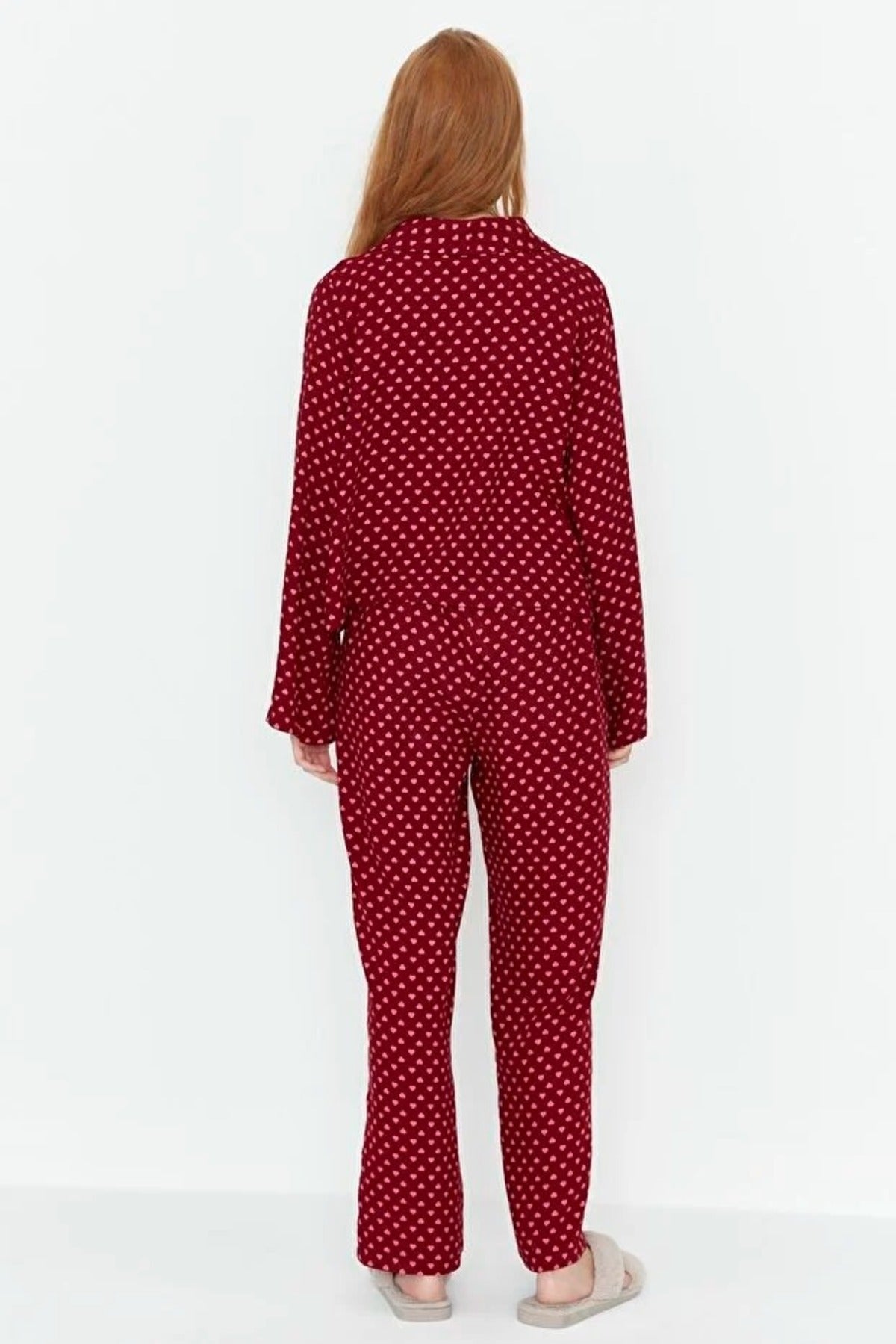 2-Piece Heart Print Viscose Woven Pajama Set with Tie Detail