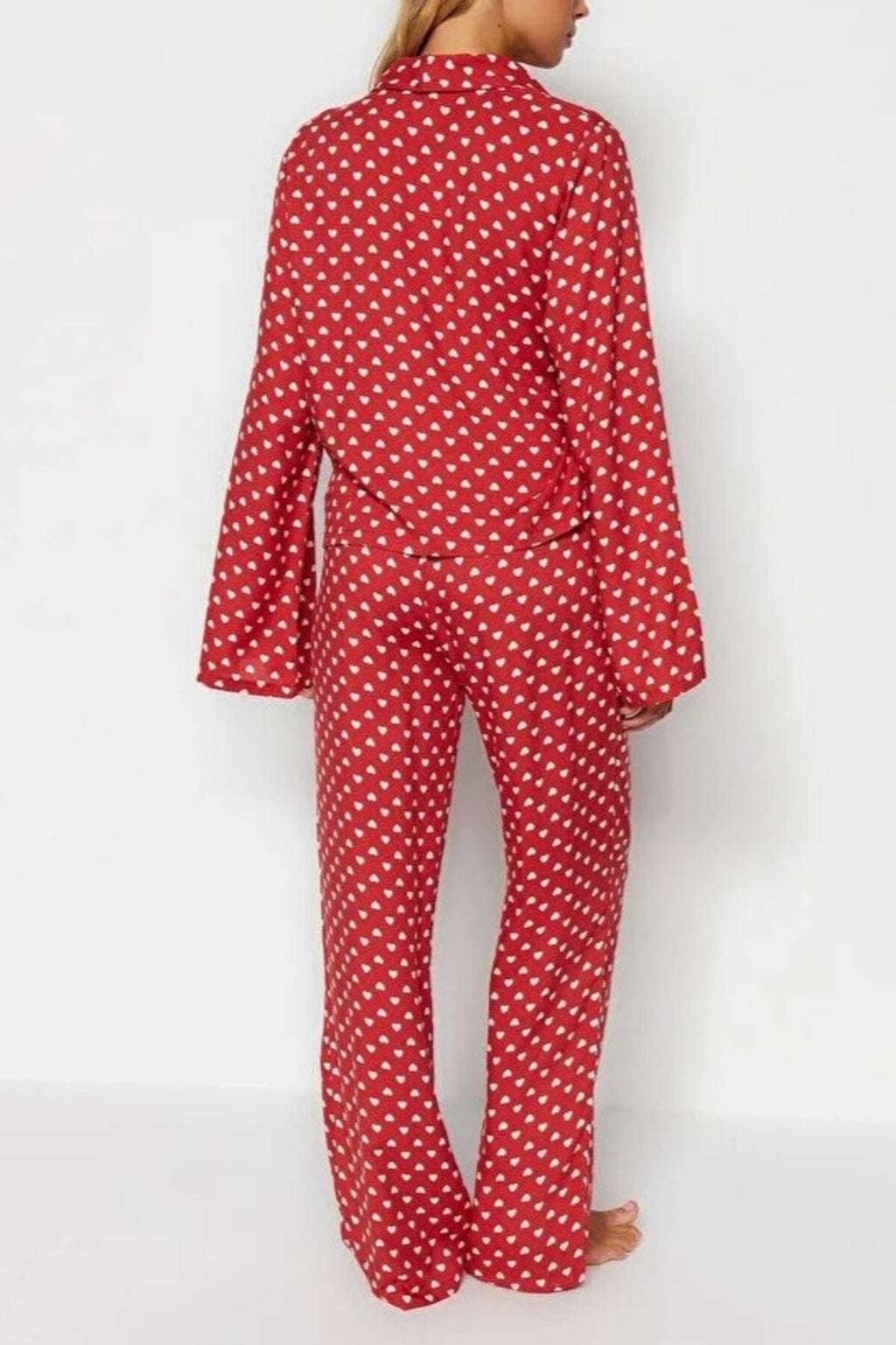 2-Piece Heart Print Viscose Woven Pajama Set with Tie Detail