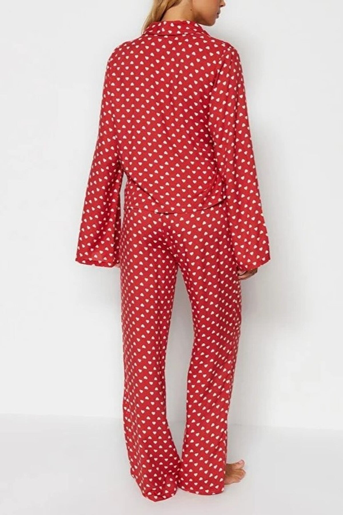2-Piece Heart Print Viscose Woven Pajama Set with Tie Detail