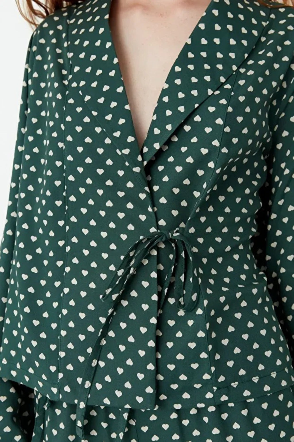 2-Piece Heart Print Viscose Woven Pajama Set with Tie Detail