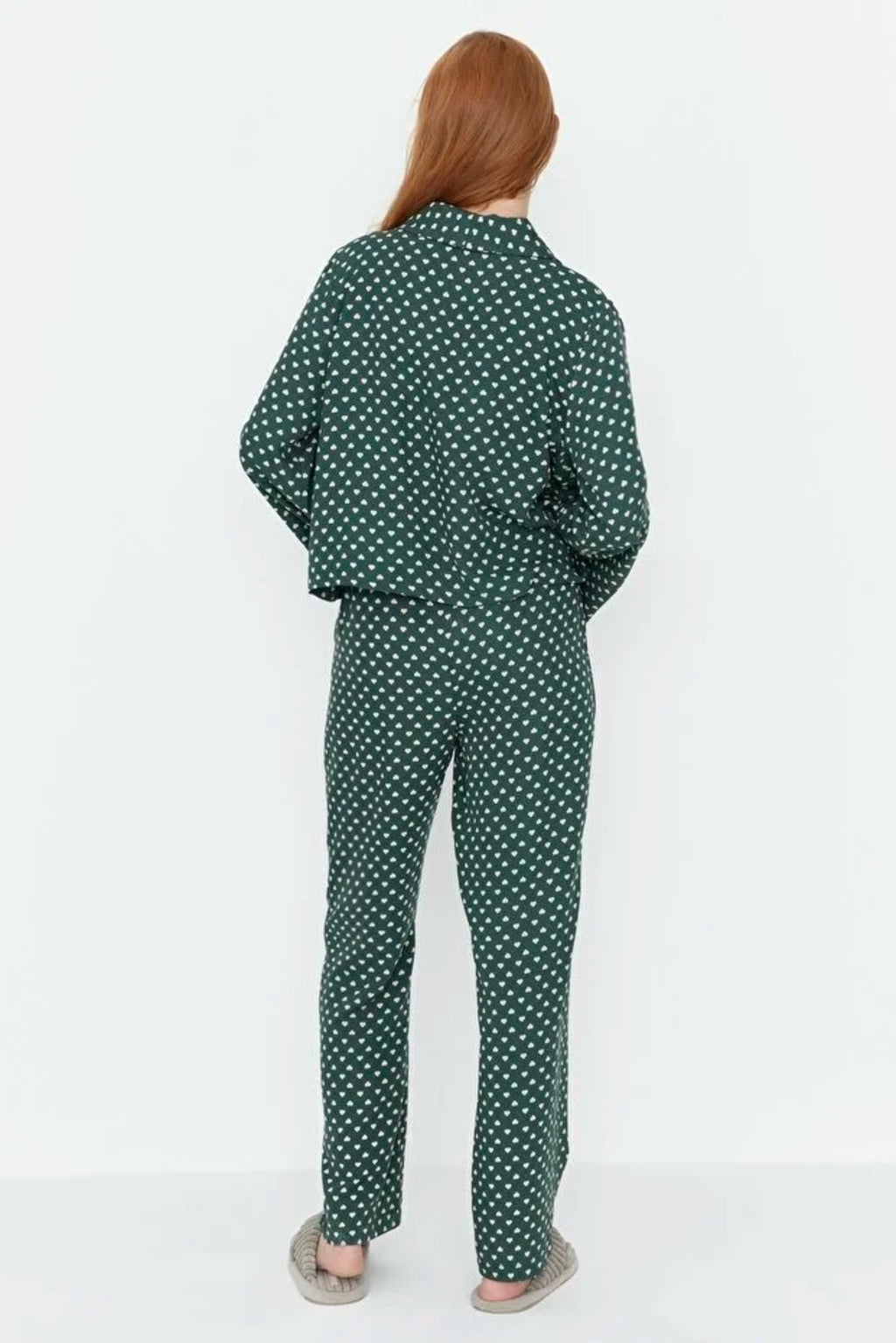 2-Piece Heart Print Viscose Woven Pajama Set with Tie Detail