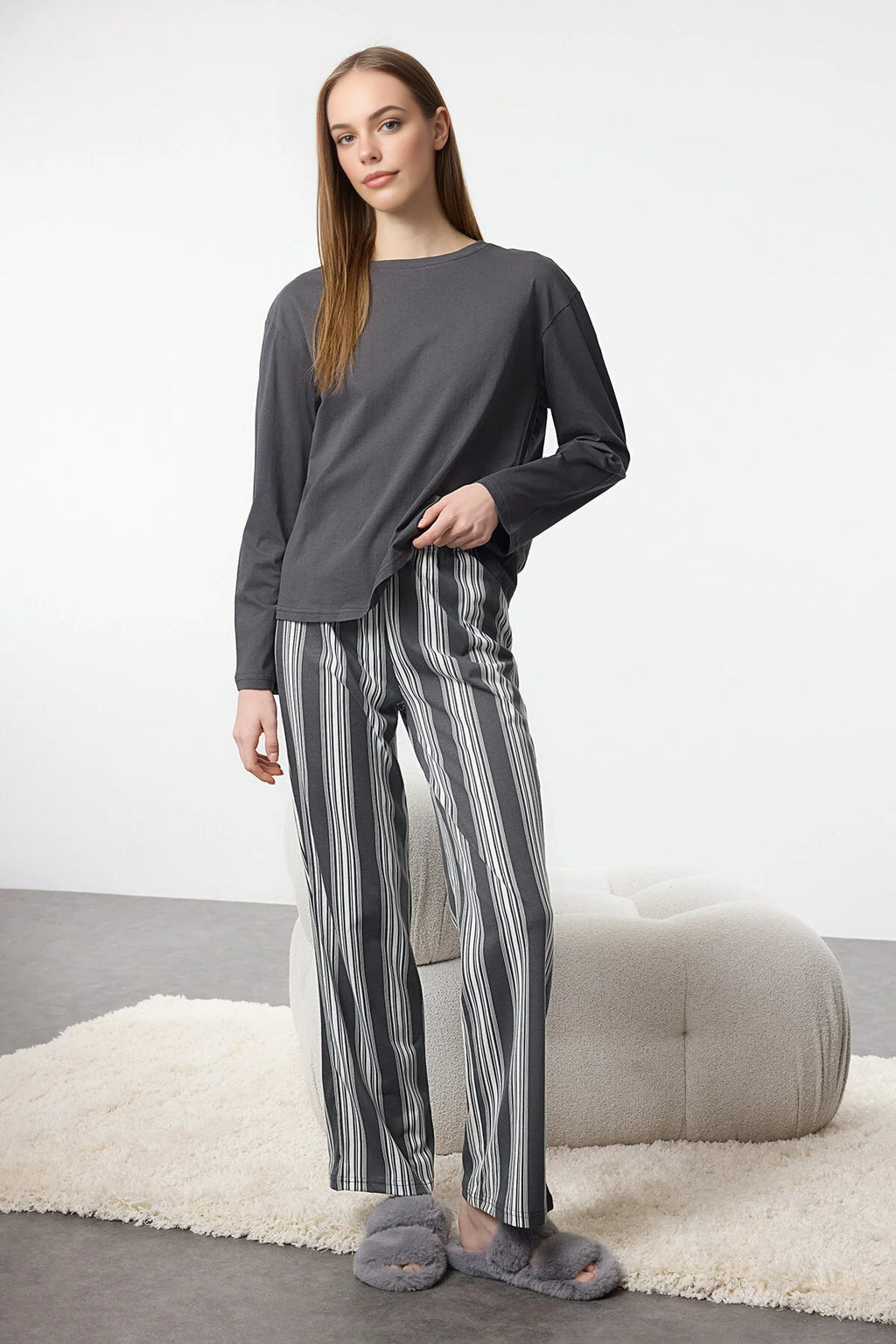 2-Piece Cotton Striped Knit Pajama Set