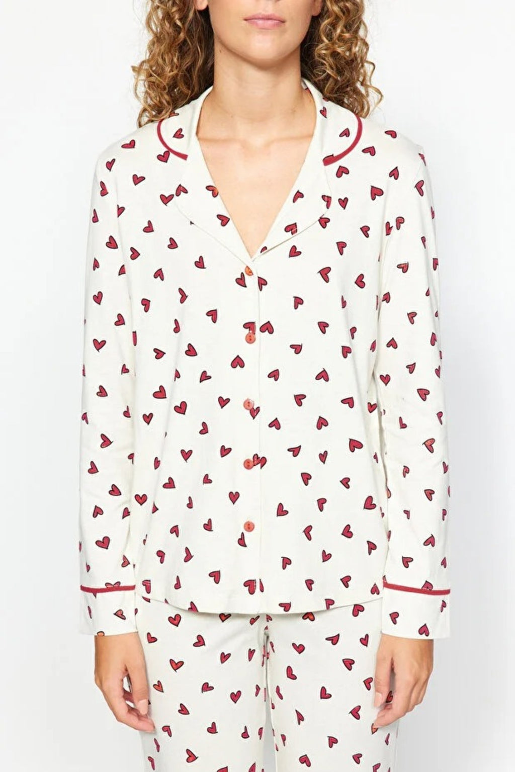 2-Piece Cotton Heart Print Knit Pajama Set