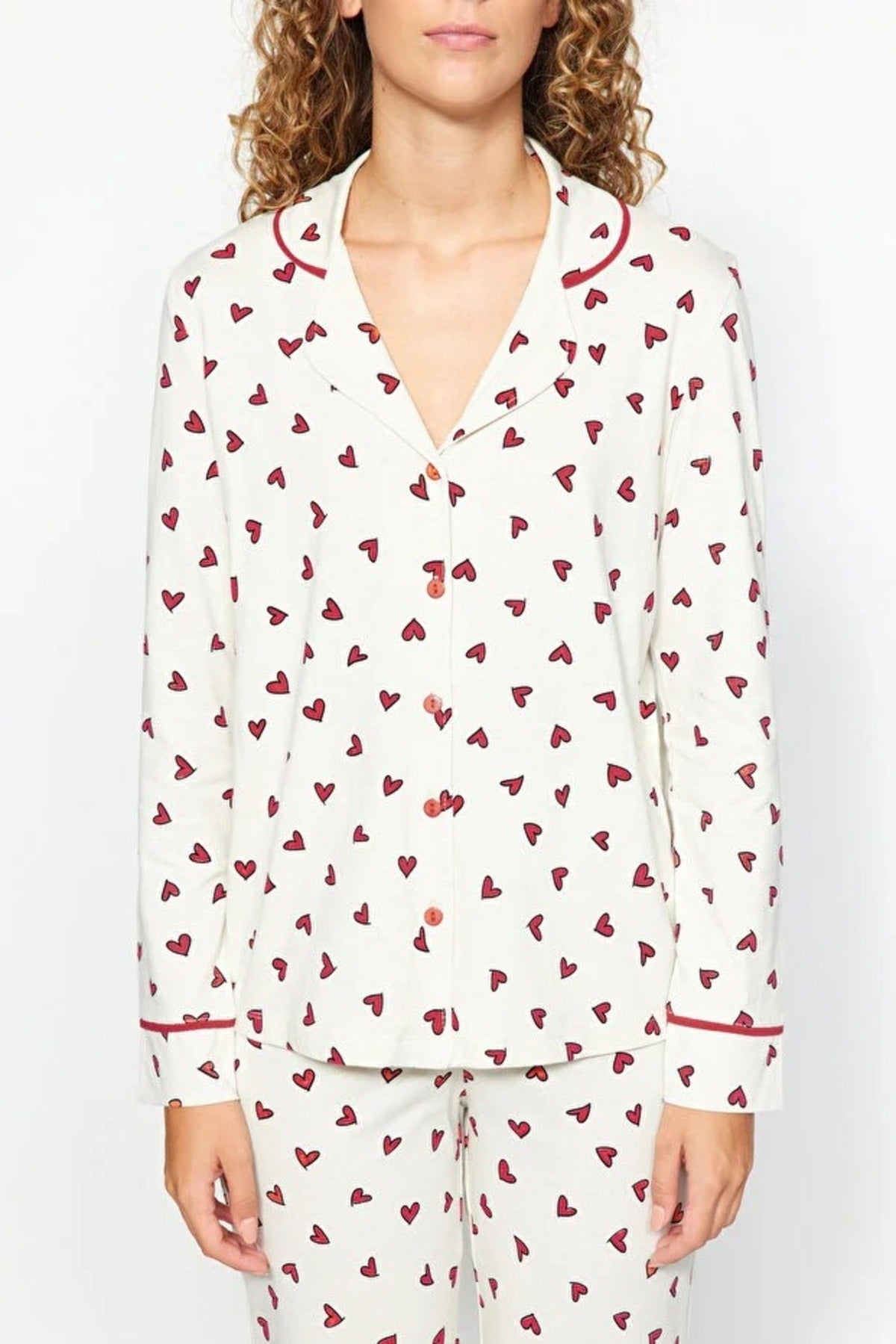 2-Piece Cotton Heart Print Knit Pajama Set