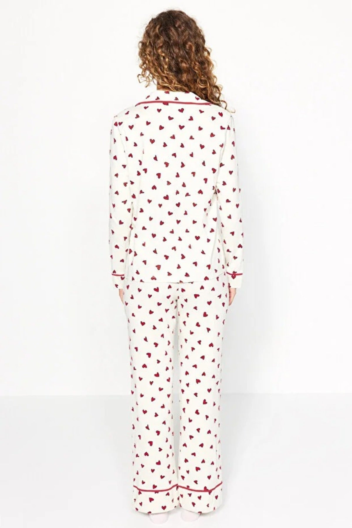 2-Piece Cotton Heart Print Knit Pajama Set