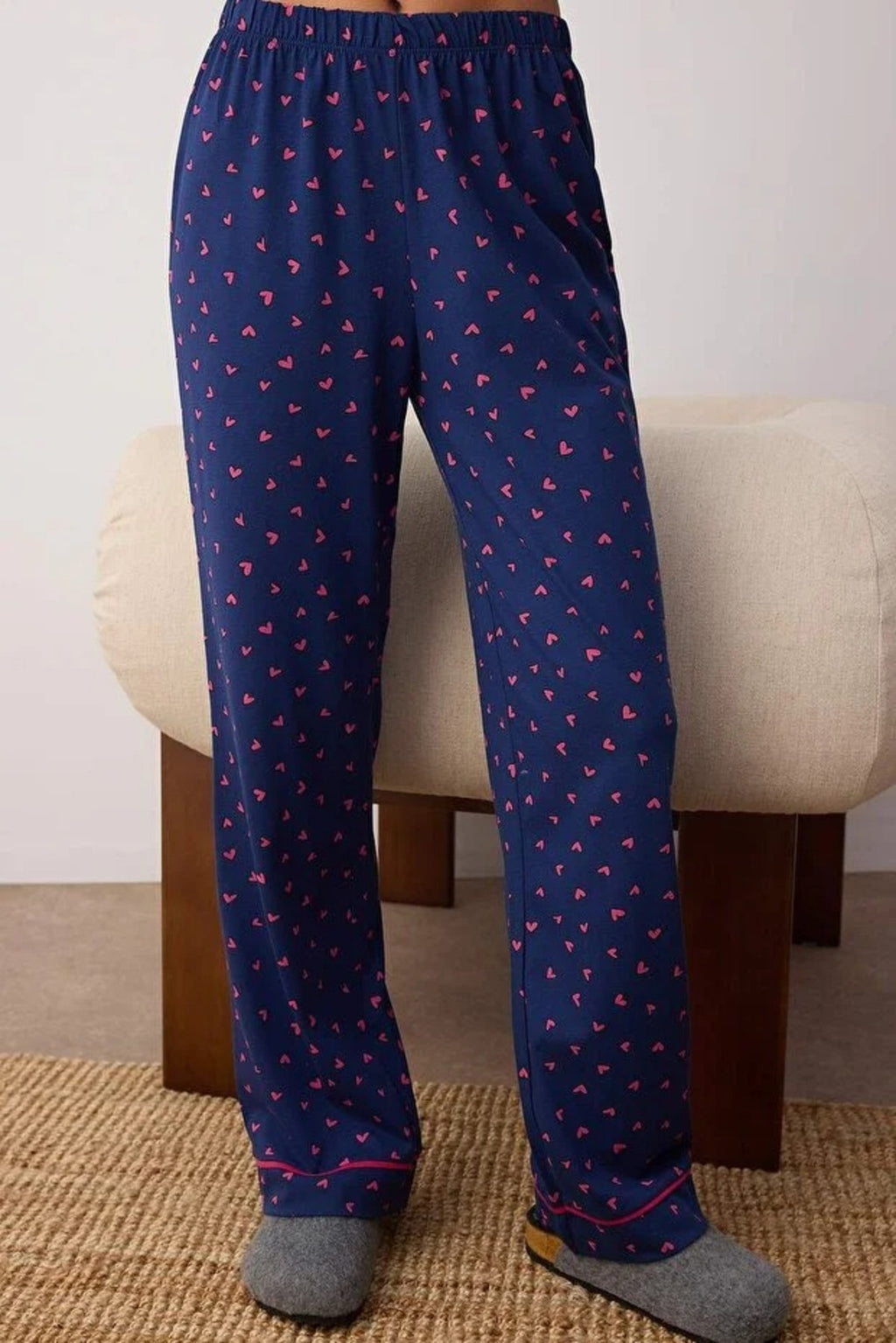 2-Piece Cotton Heart Print Knit Pajama Set