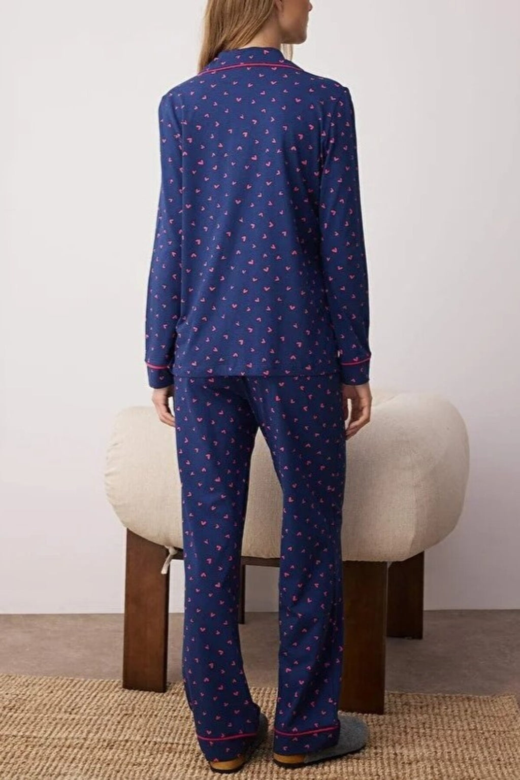 2-Piece Cotton Heart Print Knit Pajama Set