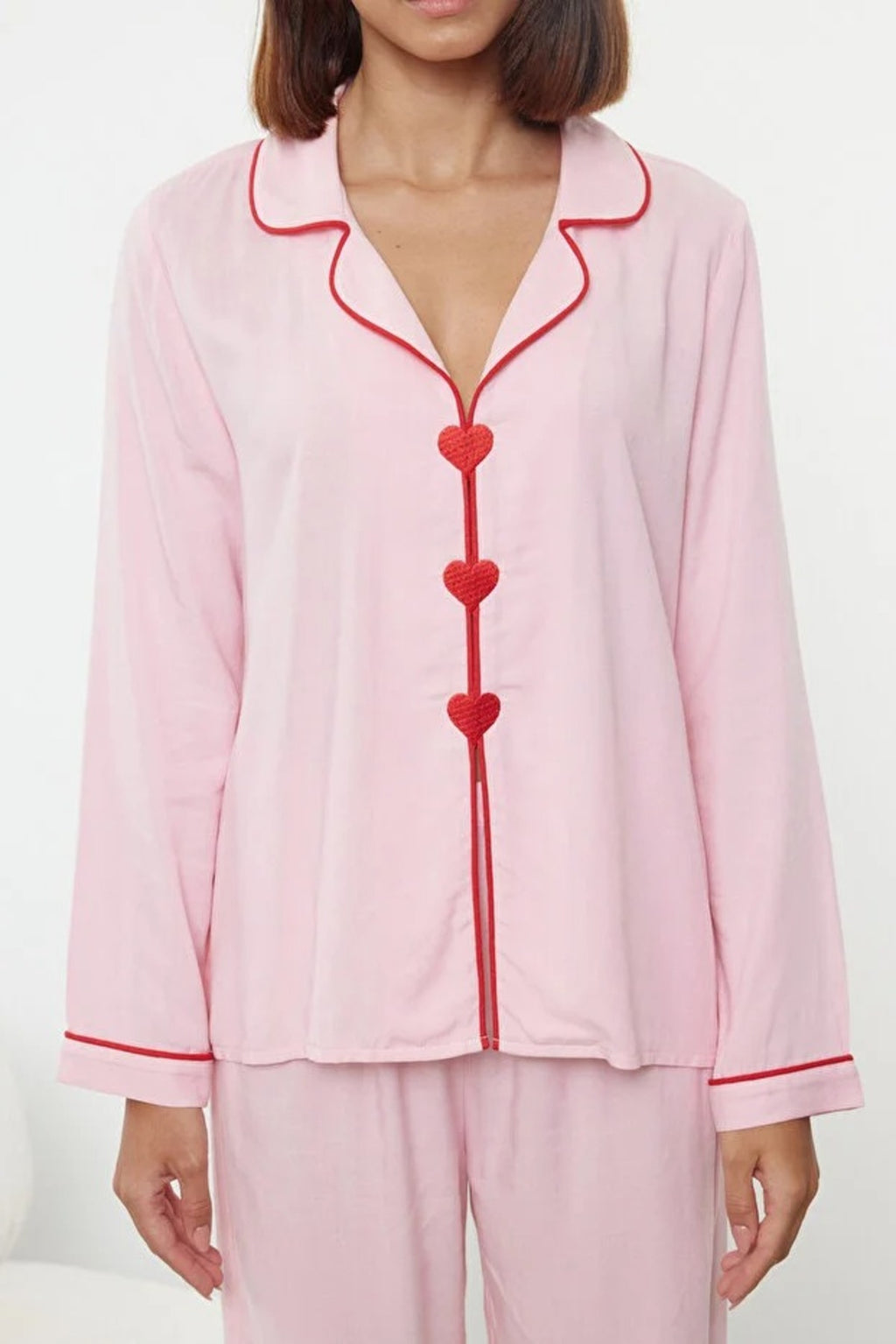 2-Piece Heart Embroidered Viscose Woven Pajama Set