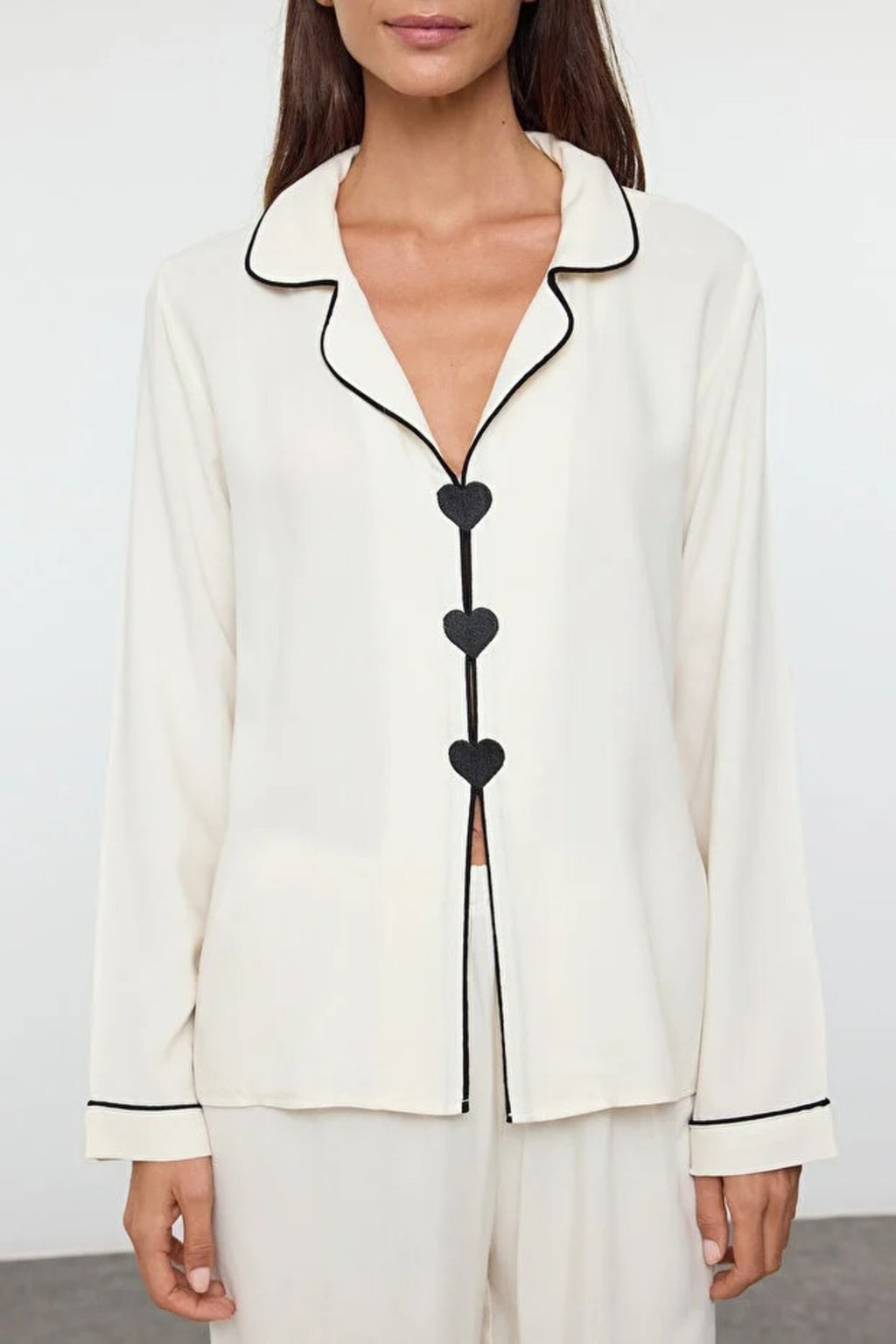 2-Piece Heart Embroidered Viscose Woven Pajama Set