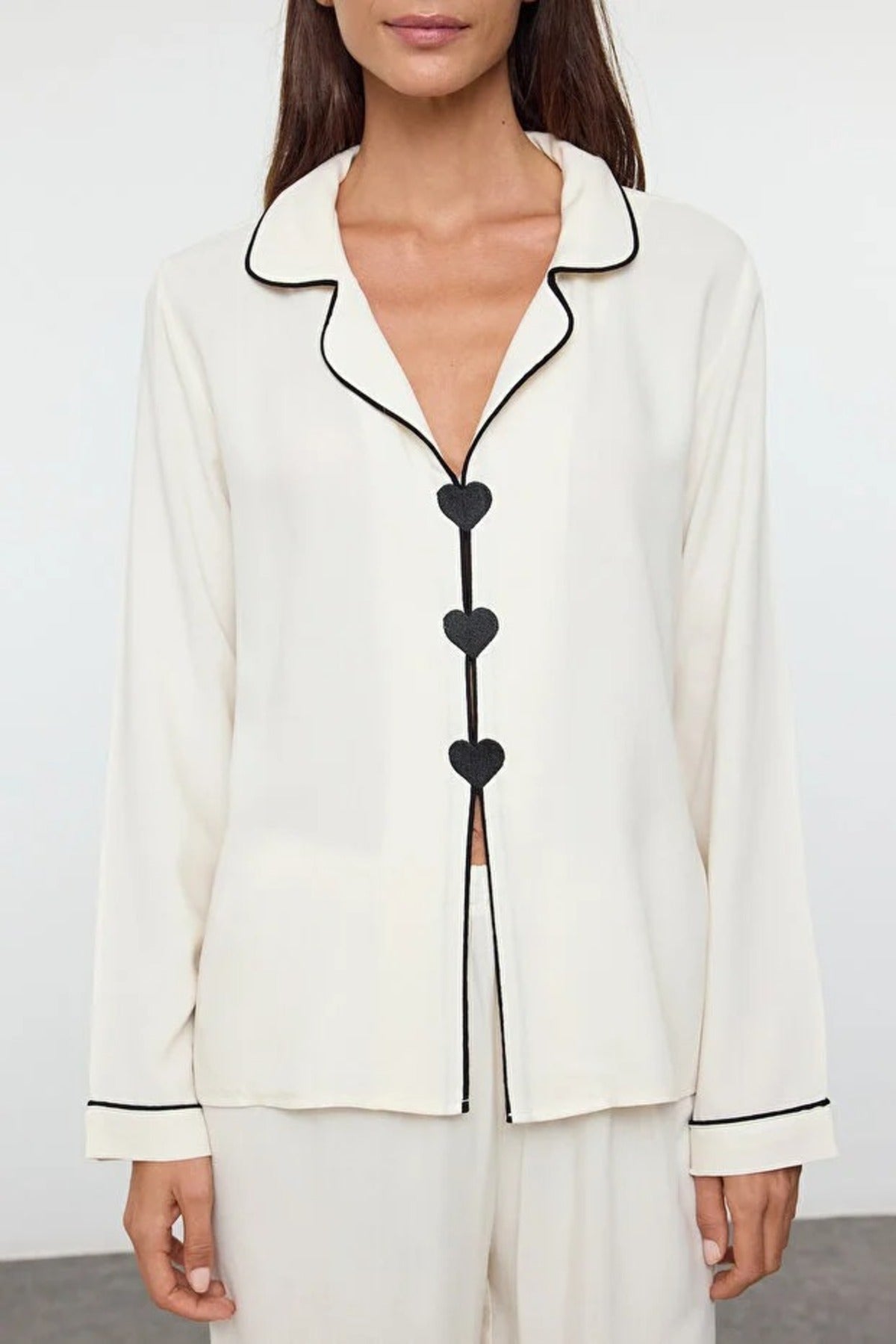 2-Piece Heart Embroidered Viscose Woven Pajama Set