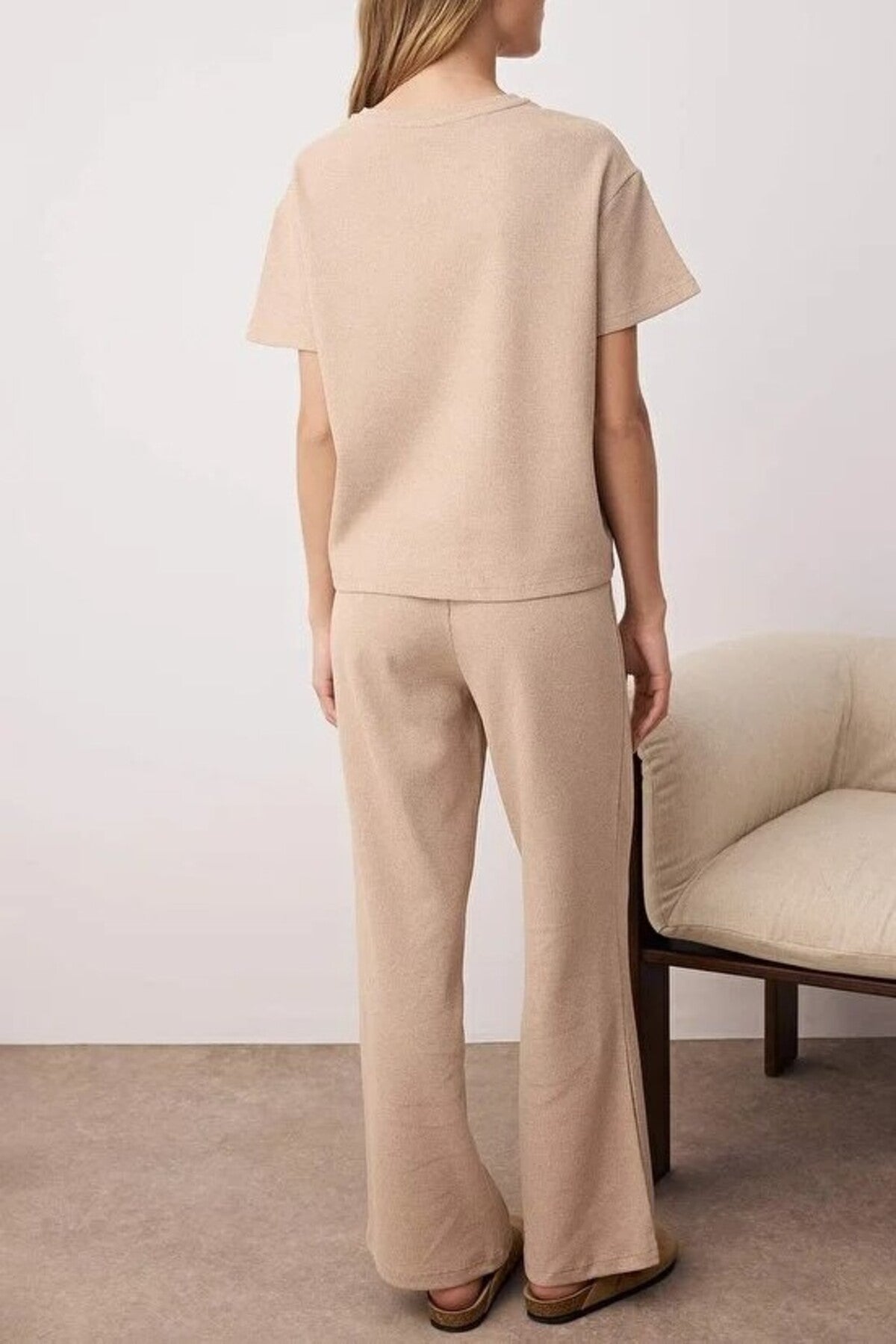 2-Piece Waffle Textured Knit Pajama Set with Waist Tie Detail