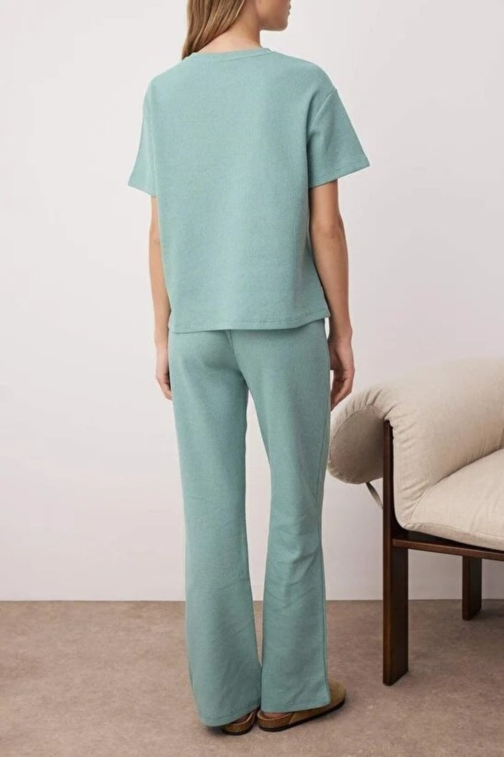 2-Piece Waffle Textured Knit Pajama Set with Waist Tie Detail