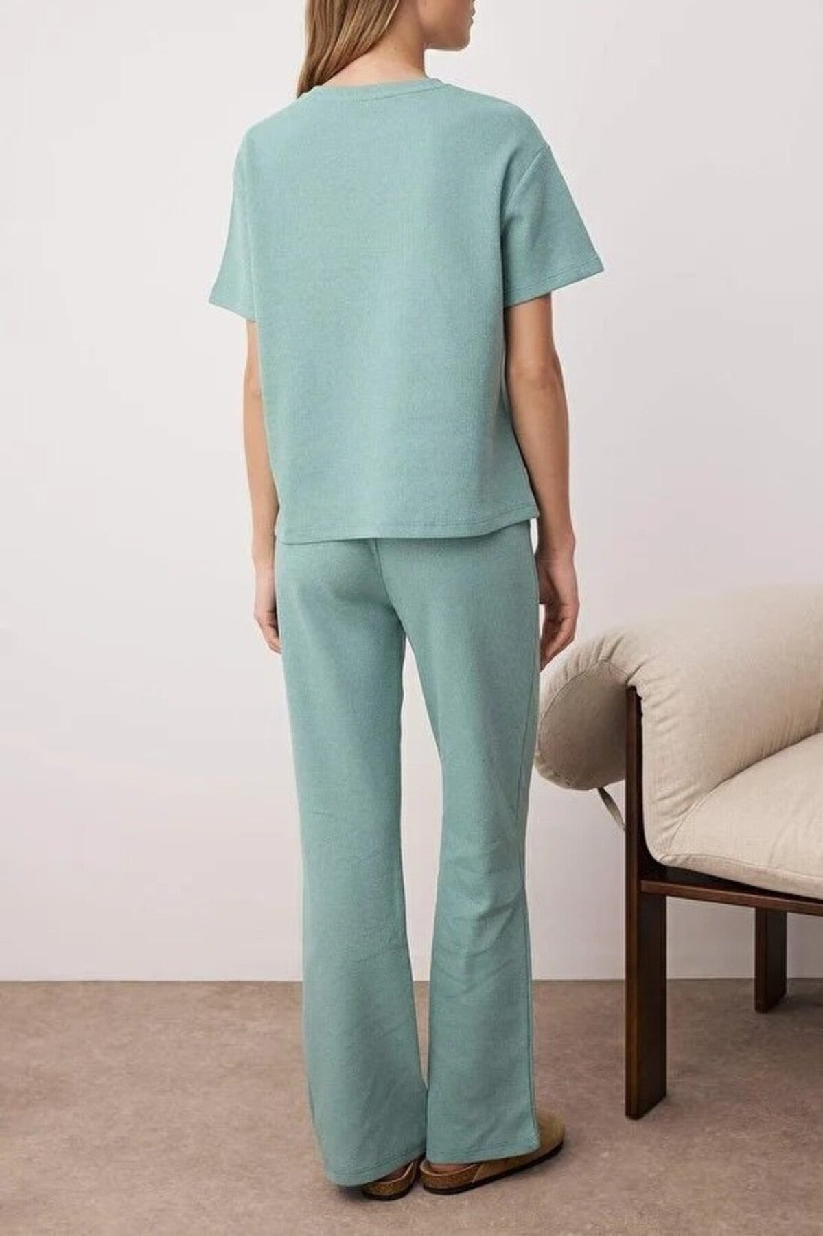 2-Piece Waffle Textured Knit Pajama Set with Waist Tie Detail