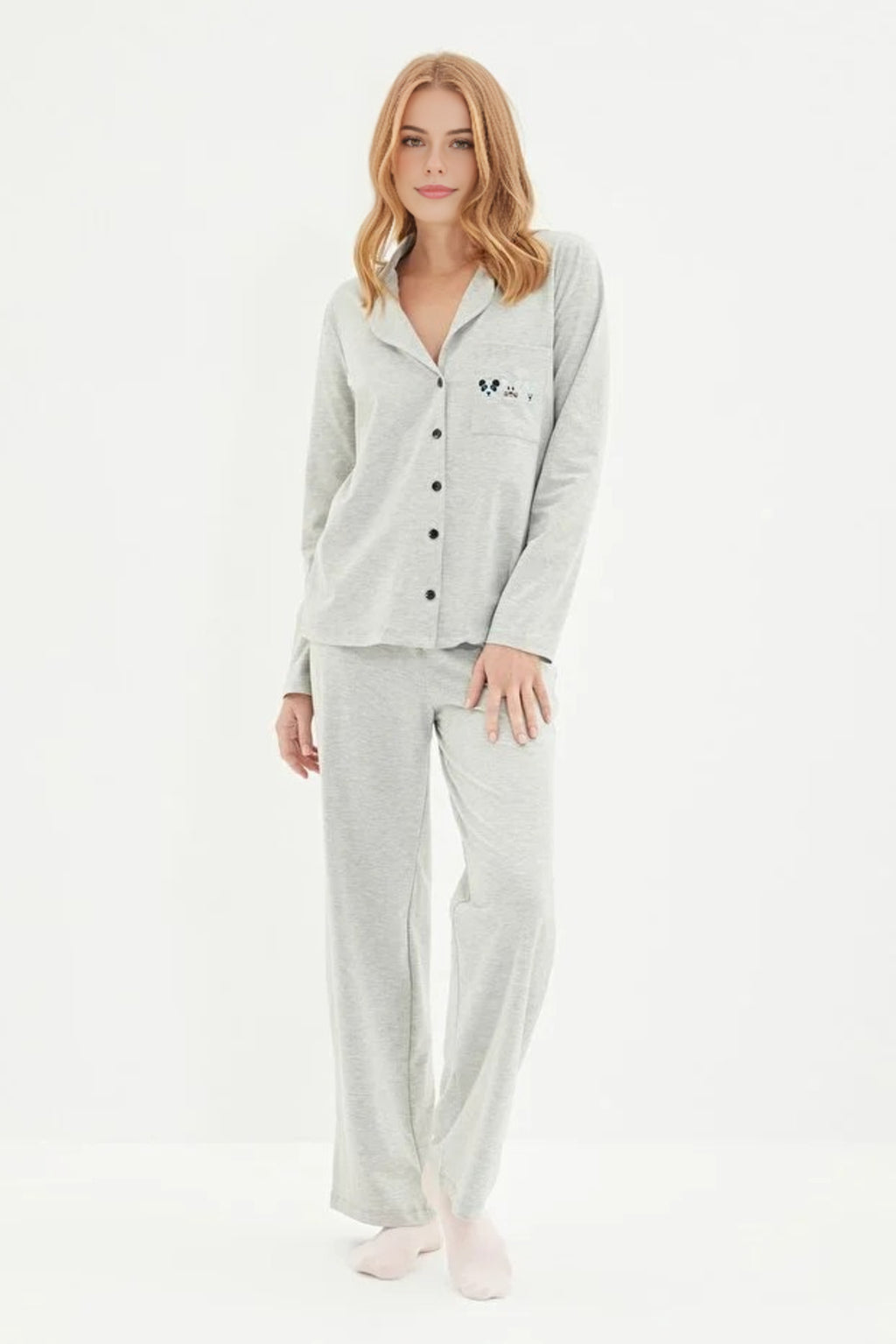2-Piece Knit Pajama Set with Piping and Pocket Detail