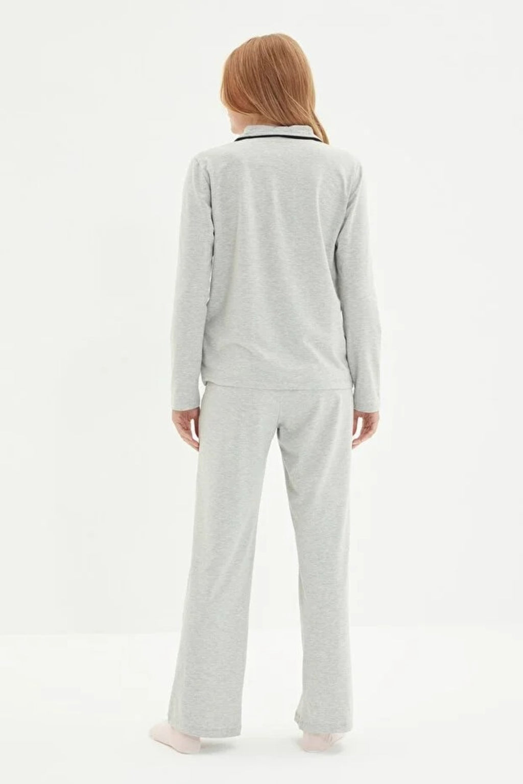 2-Piece Knit Pajama Set with Piping and Pocket Detail