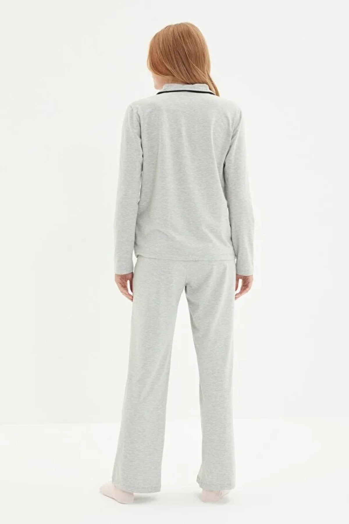 2-Piece Knit Pajama Set with Piping and Pocket Detail