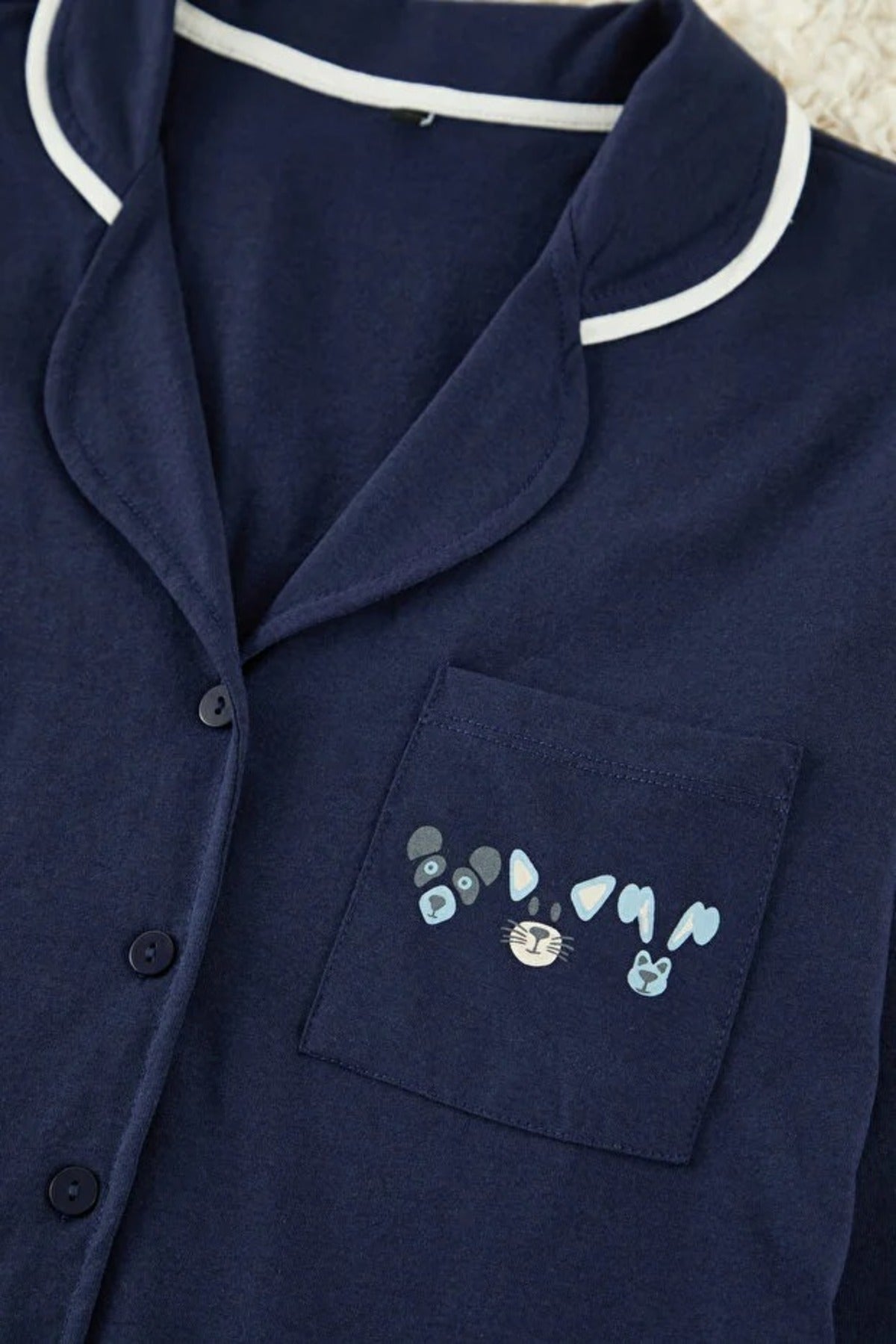 2-Piece Knit Pajama Set with Piping and Pocket Detail