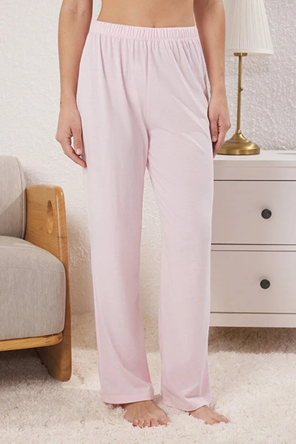 2-Piece Knit Pajama Set with Piping and Pocket Detail