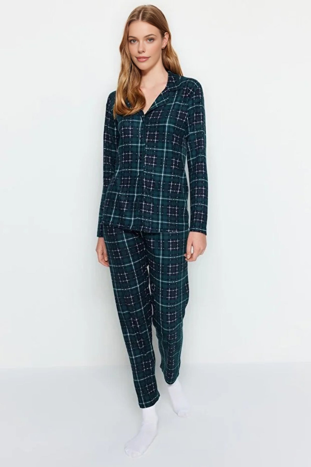 2 Piece Argyle Knit Pajama Set with Sleep Band