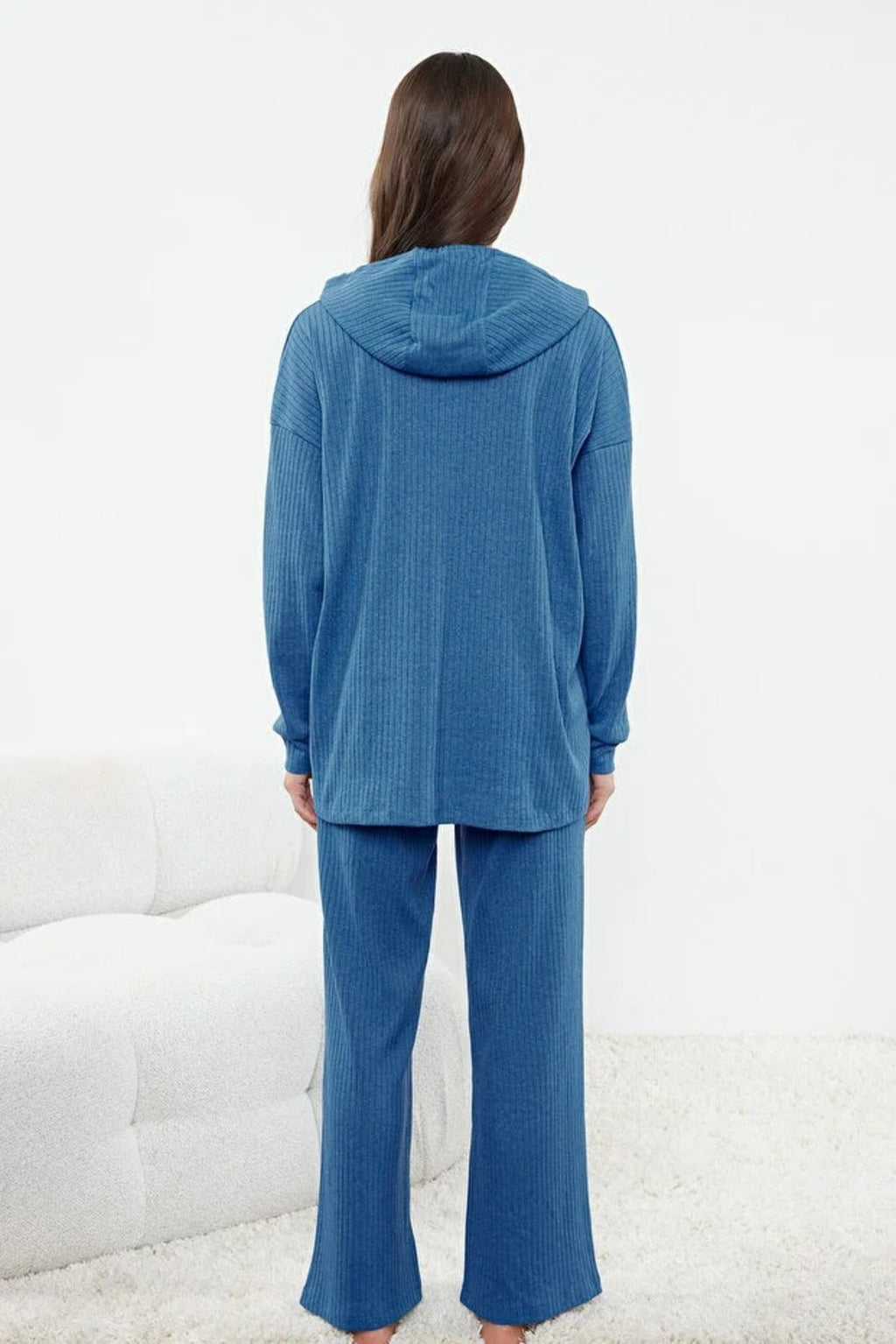 2 Piece Ribbed Knit Pajama Set with Hood