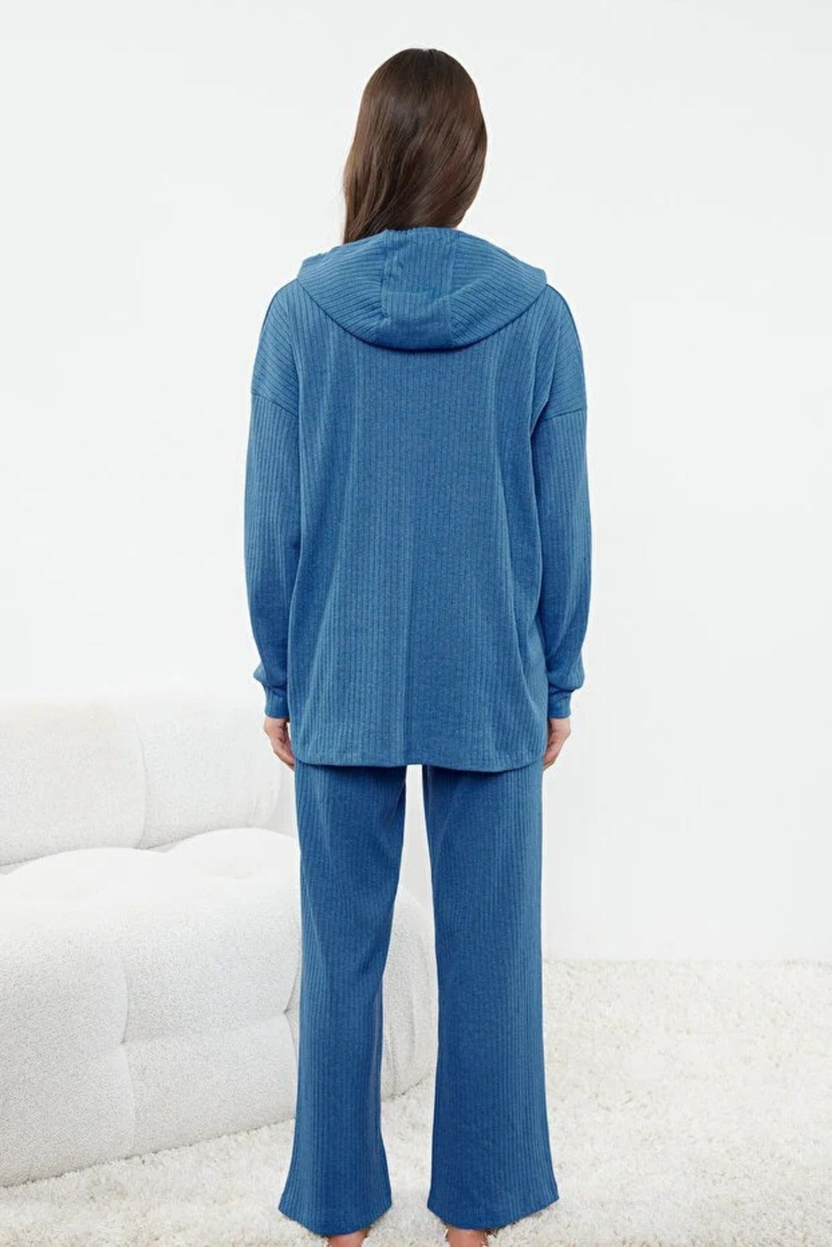 2 Piece Ribbed Knit Pajama Set with Hood