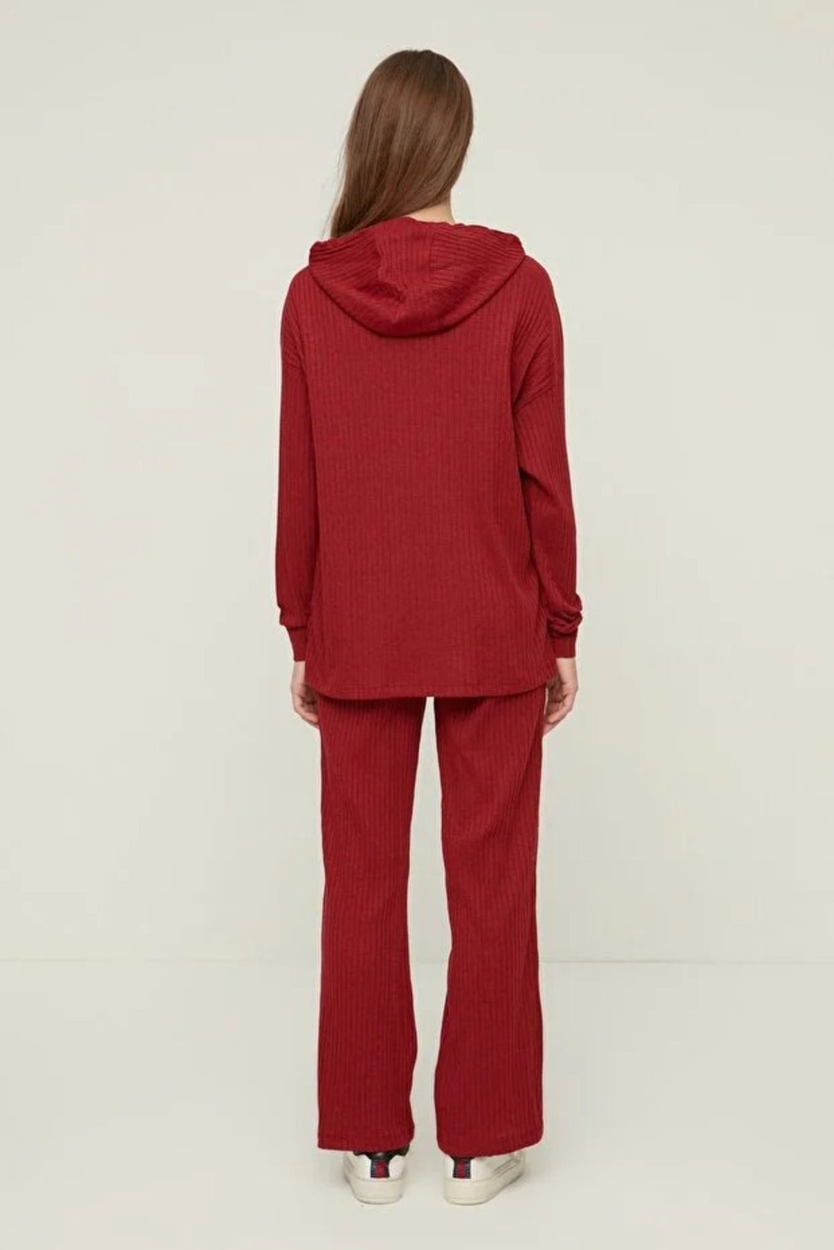 2 Piece Ribbed Knit Pajama Set with Hood