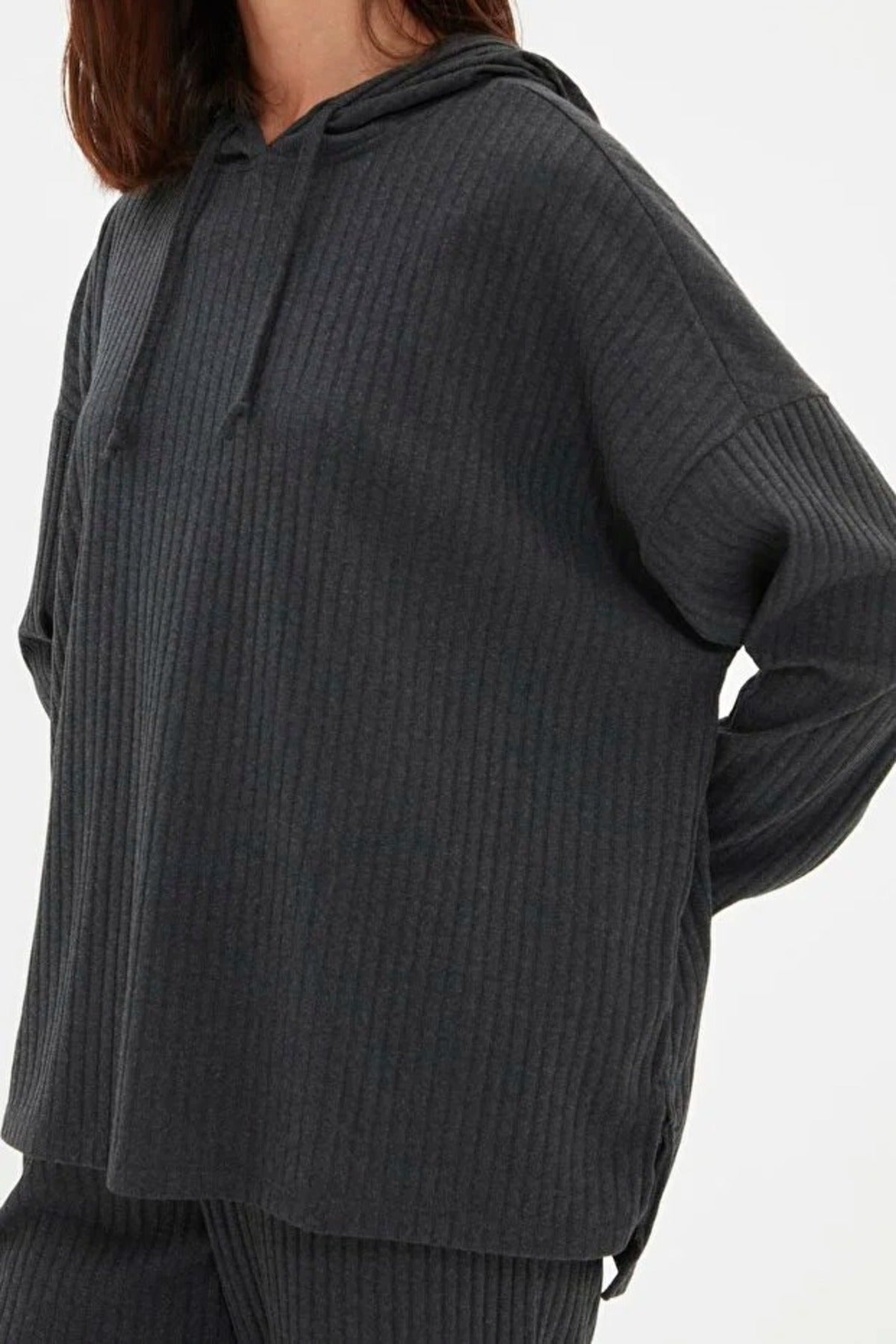 2 Piece Ribbed Knit Pajama Set with Hood