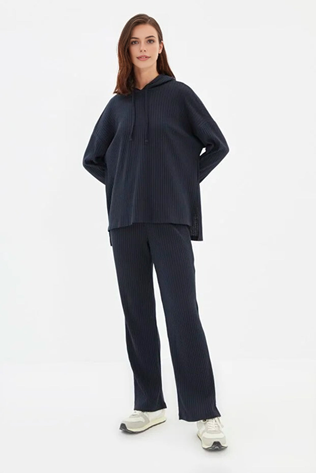 2 Piece Ribbed Knit Pajama Set with Hood