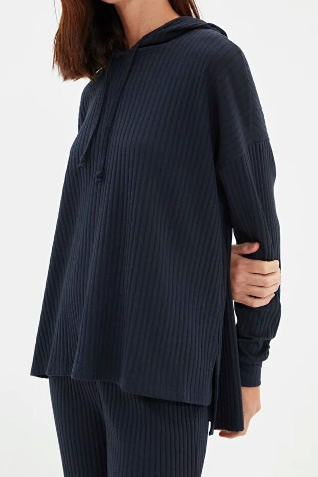 2 Piece Ribbed Knit Pajama Set with Hood