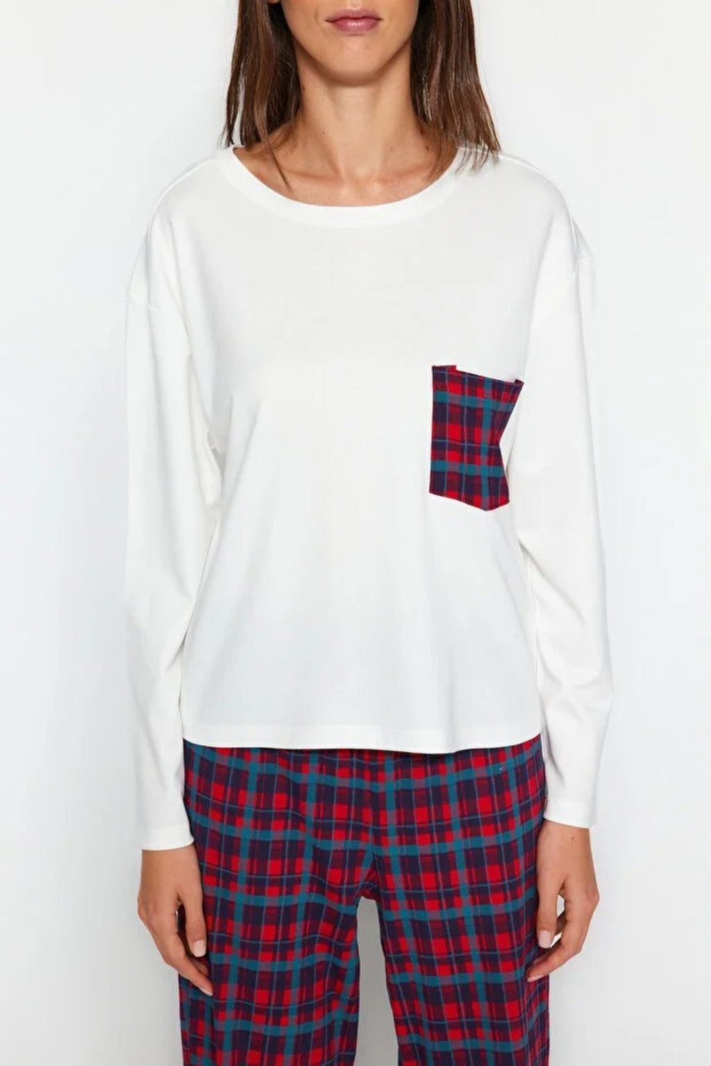 2 Piece 100% Cotton Argyle Knit Pajama Set with Pocket Detail