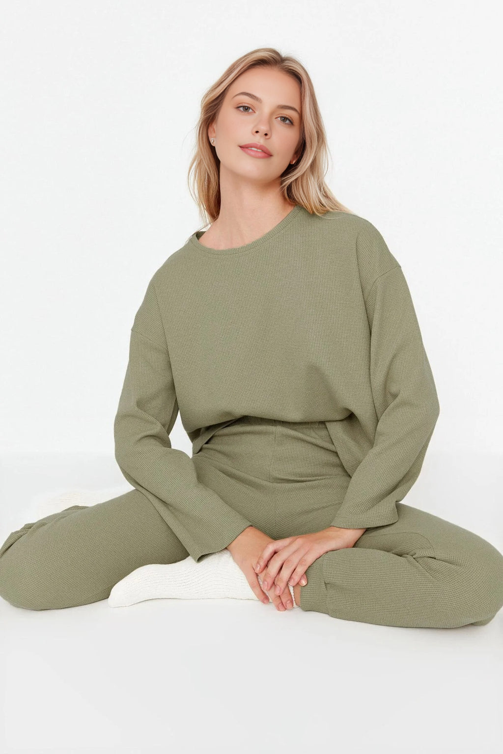 2-Piece Waffle Knit Pajama Set