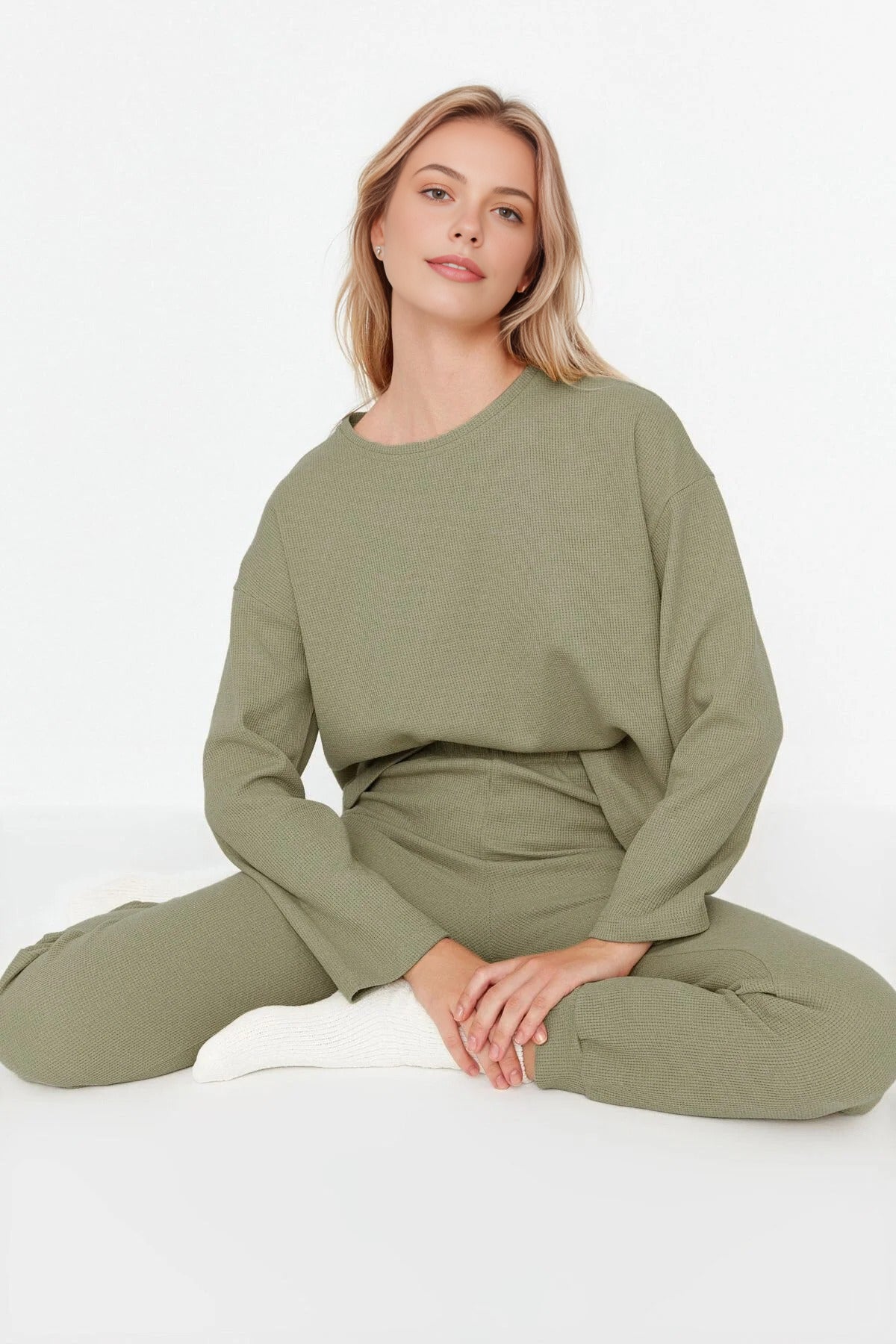 2-Piece Waffle Knit Pajama Set
