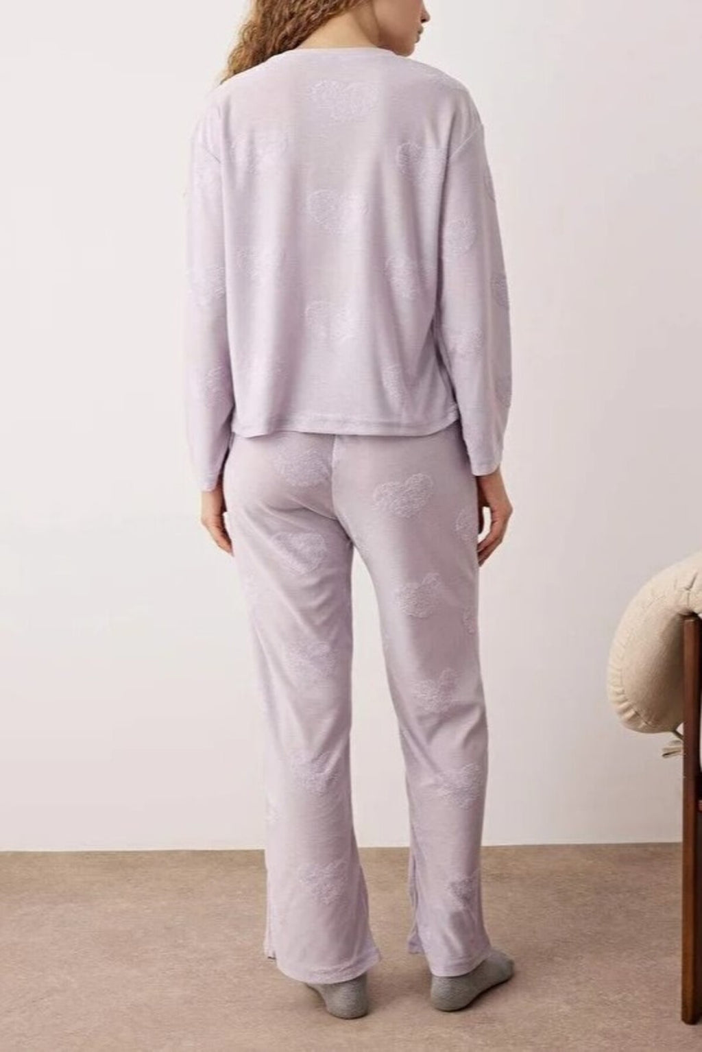 2-Piece Heart Patch Knit Pajama Set