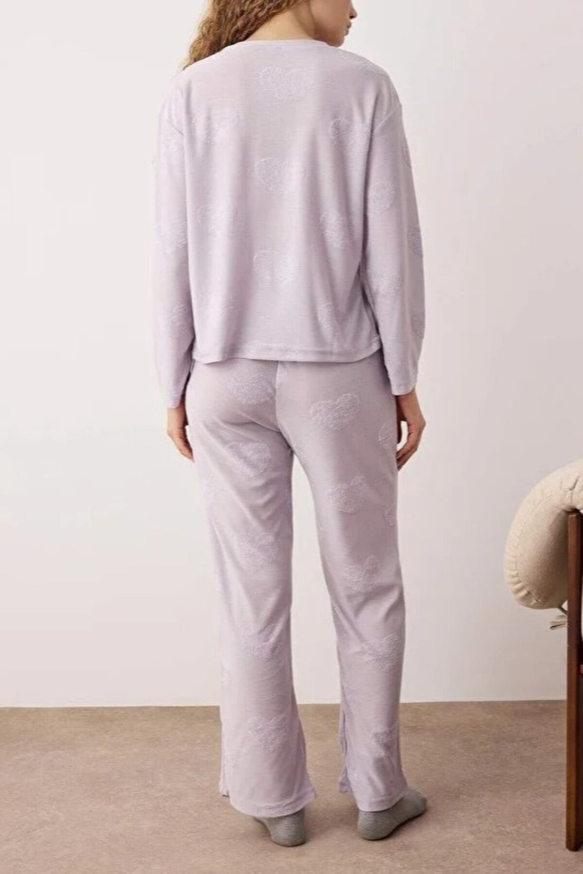 2-Piece Heart Patch Knit Pajama Set