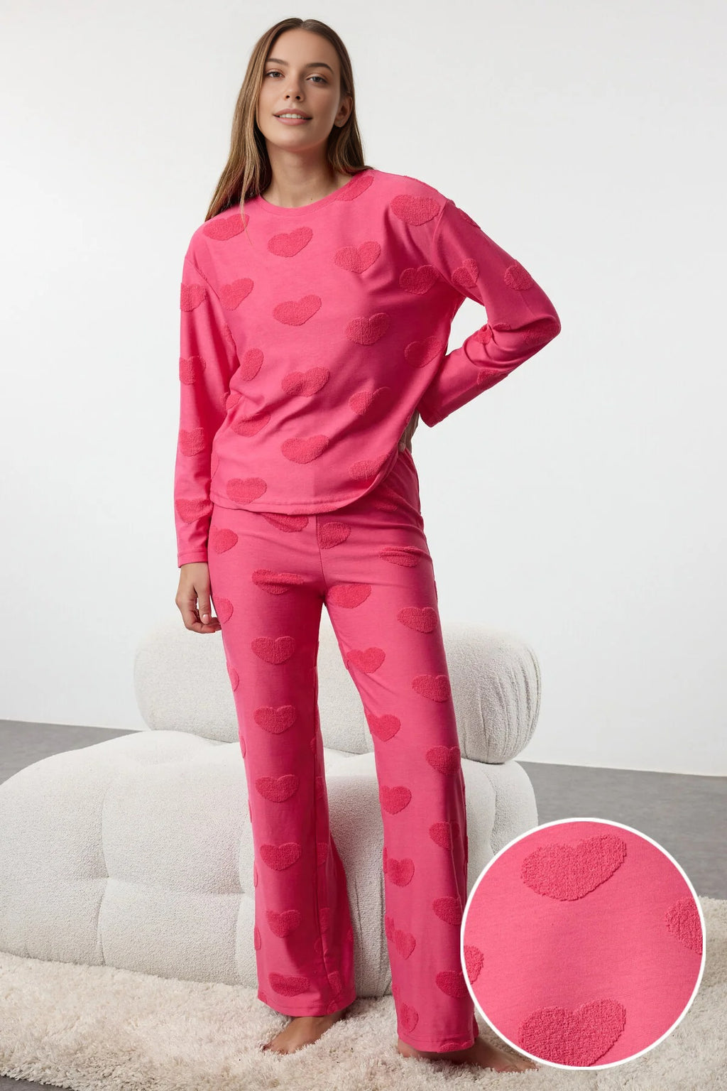 2-Piece Heart Patch Knit Pajama Set