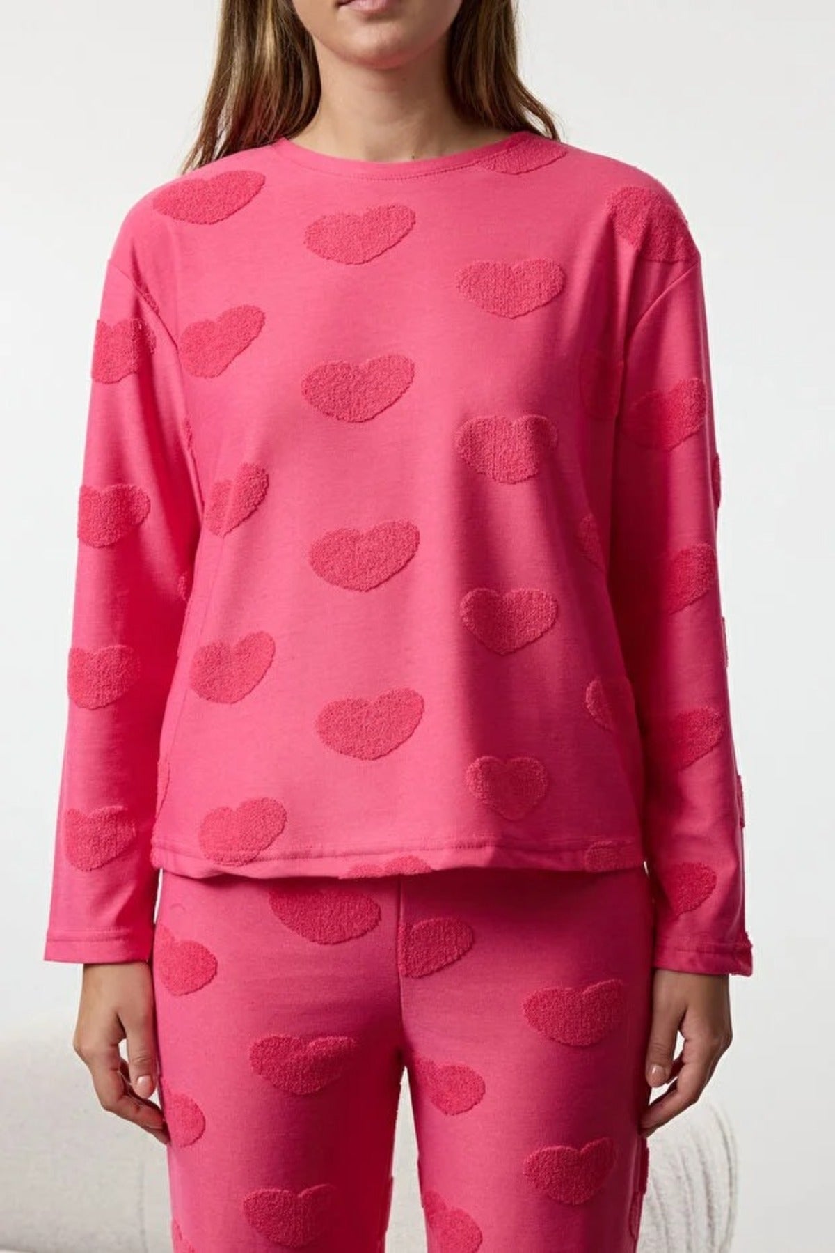 2-Piece Heart Patch Knit Pajama Set